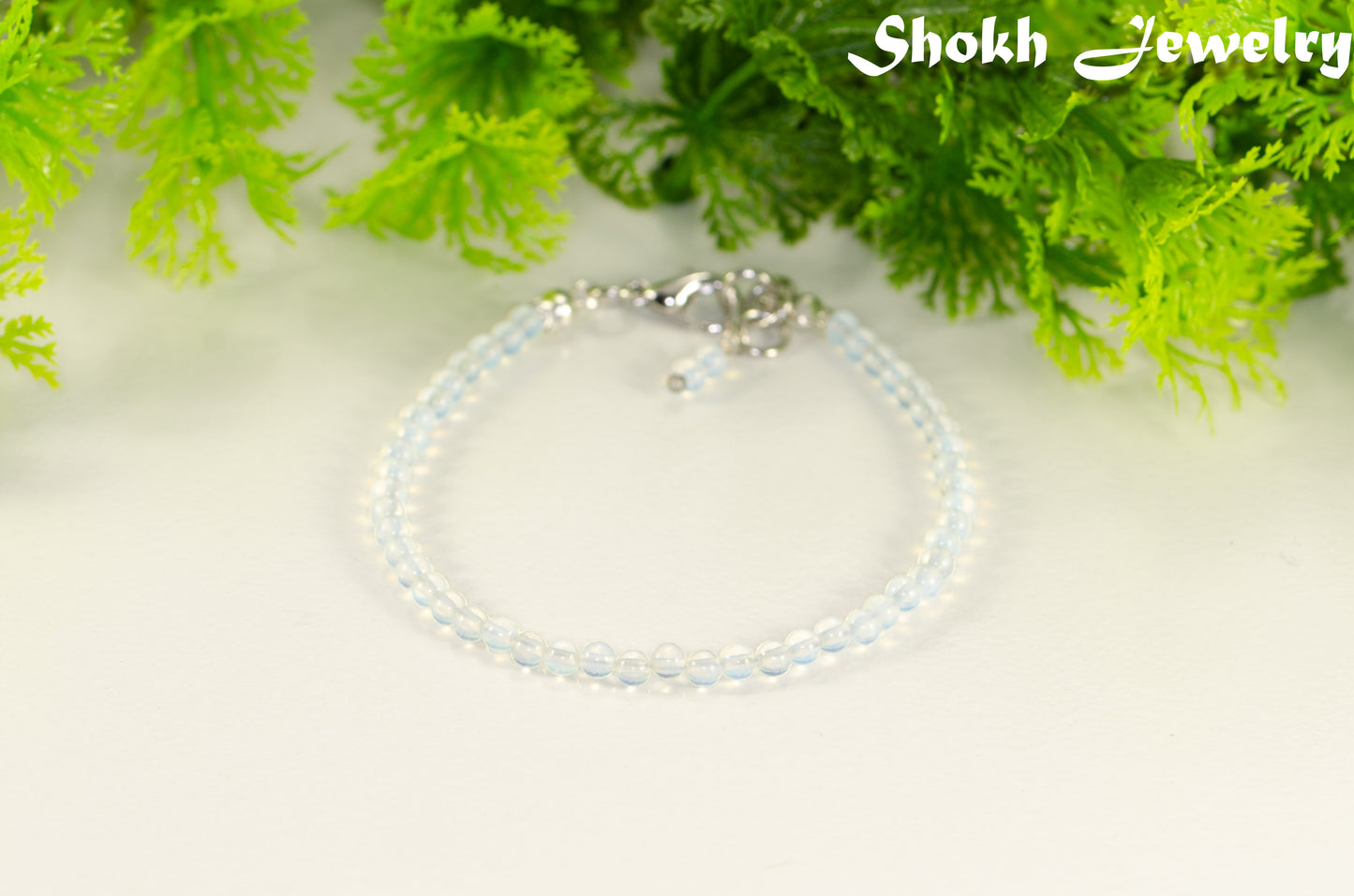 3mm Clear White Opalite Anklet for women.