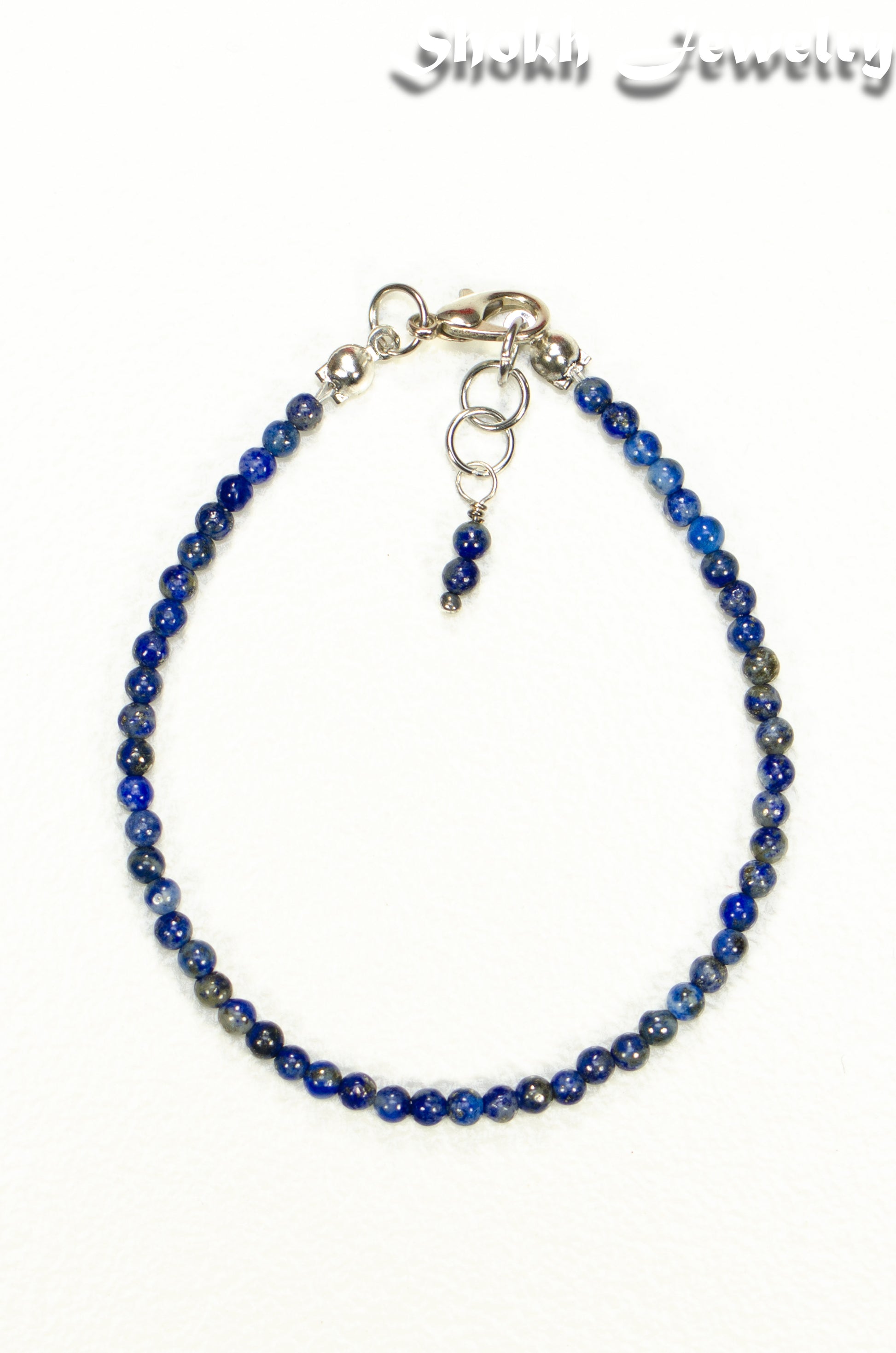 Top view of 3mm Lapis Lazuli Anklet.