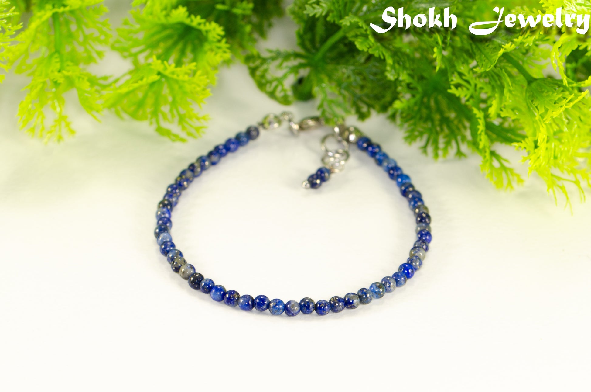 3mm Lapis Lazuli Bracelet with Clasp and a dangle.