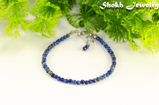 3mm Lapis Lazuli Bracelet with Clasp and a dangle.