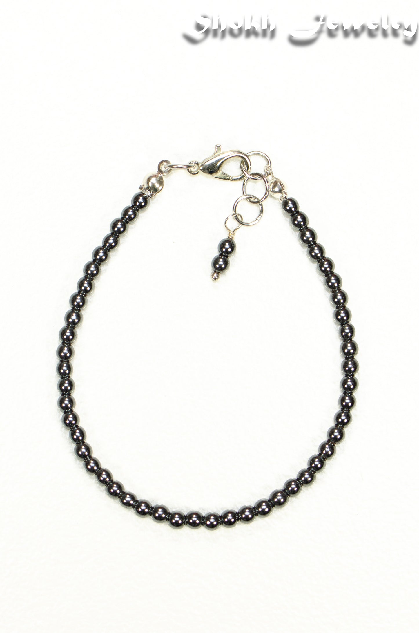 Top view of 3mm Natural Hematite Anklet.