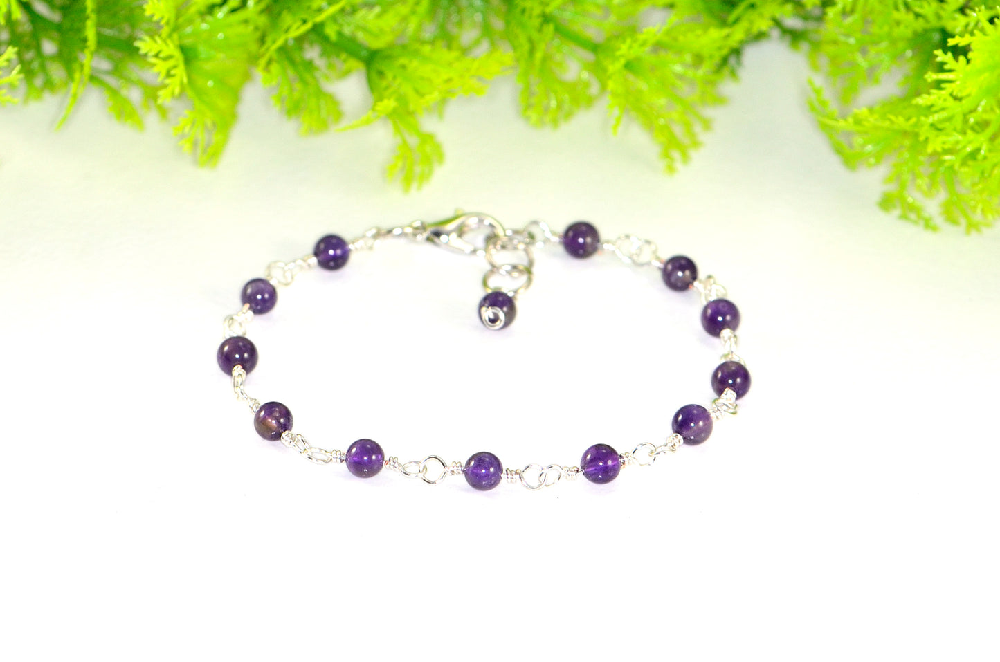 4mm Amethyst Link Anklet with clasp.