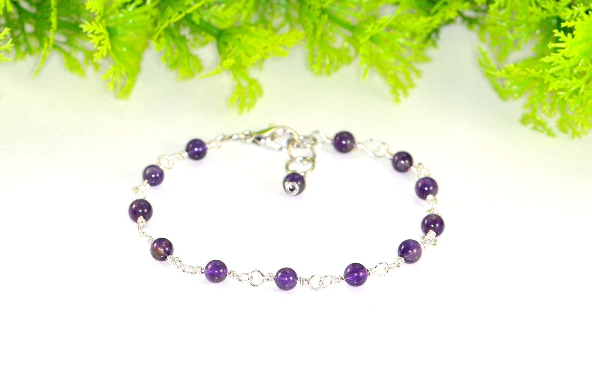 4mm Amethyst Link Anklet with clasp.