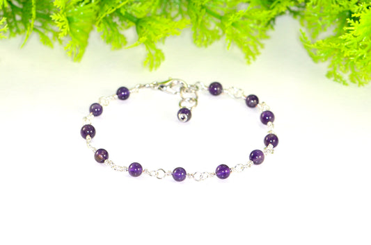 4mm Amethyst Link Anklet with clasp.