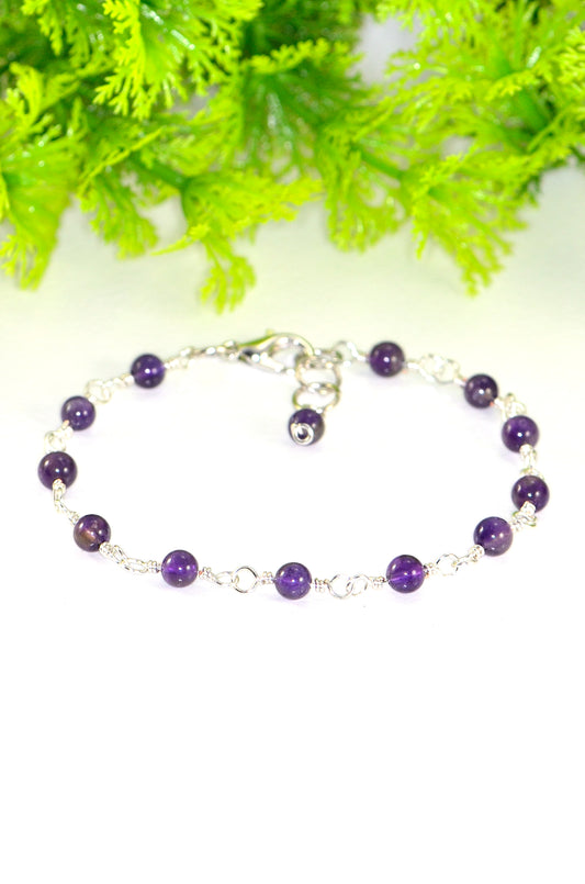 Close up of 4mm Amethyst Link Anklet.