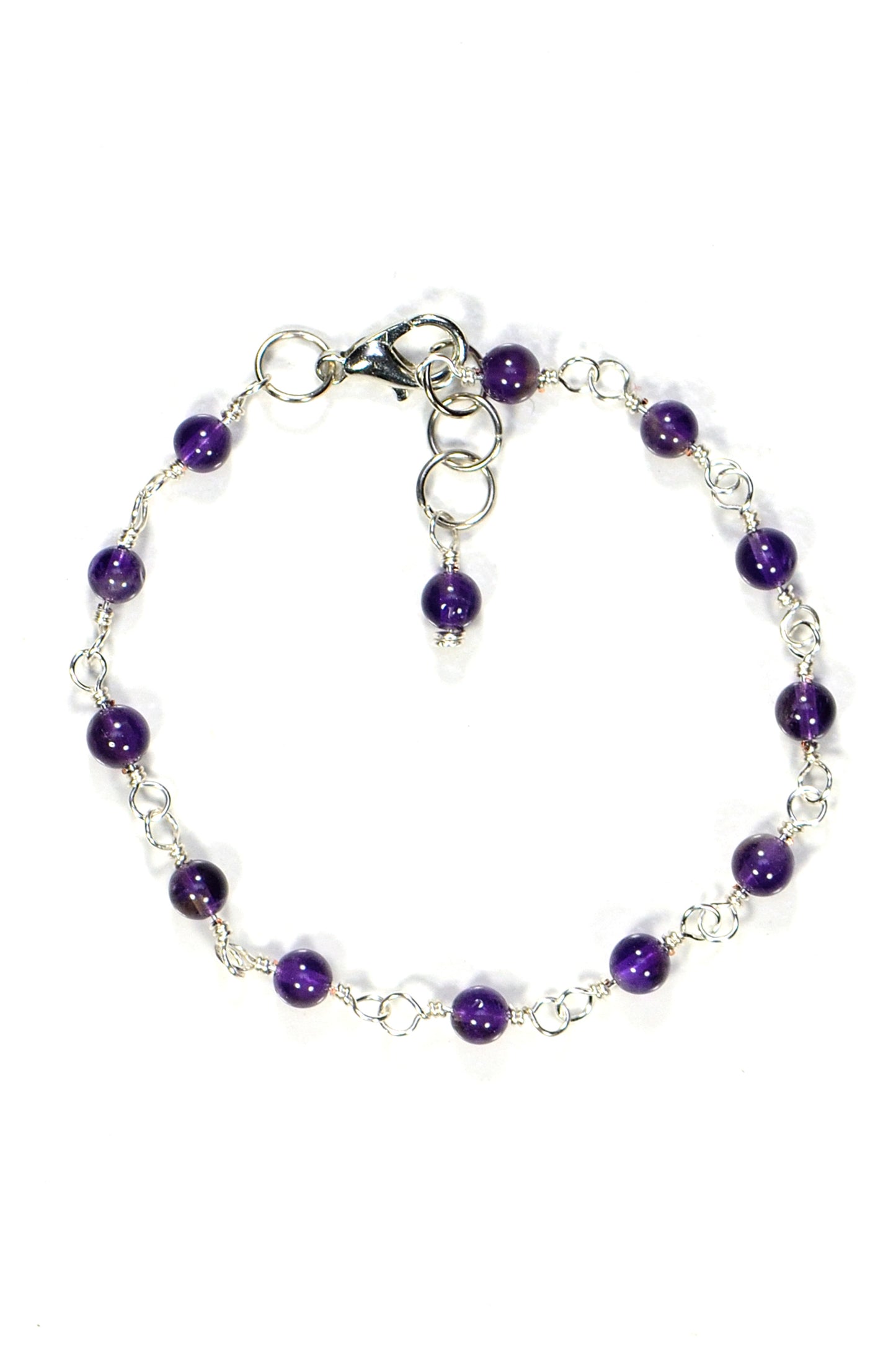 Top view of 4mm Amethyst Link Anklet.