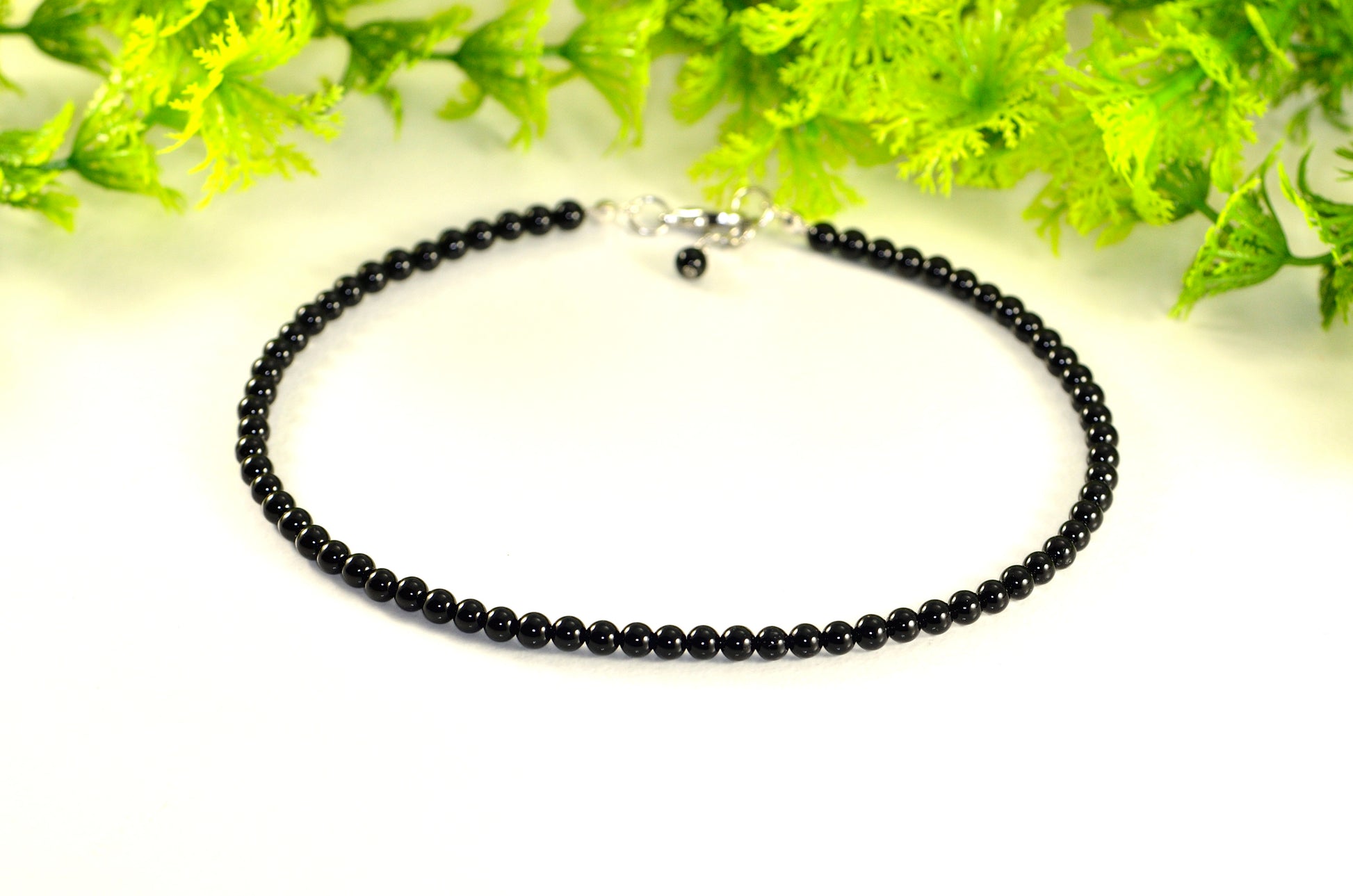 4mm Black Obsidian Crystal Choker Necklace for women.