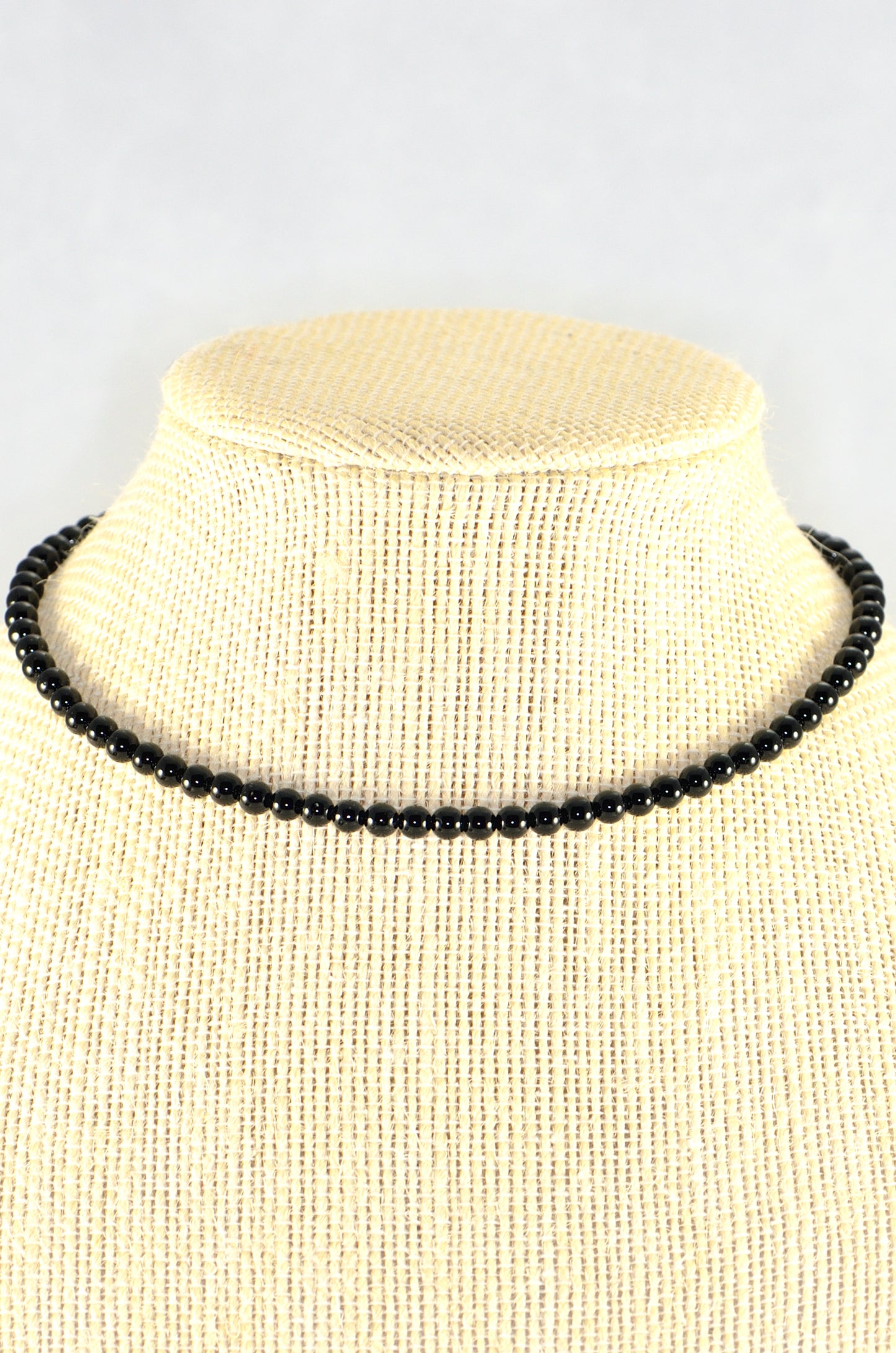 Close up of 4mm Black Obsidian Crystal Choker Necklace.