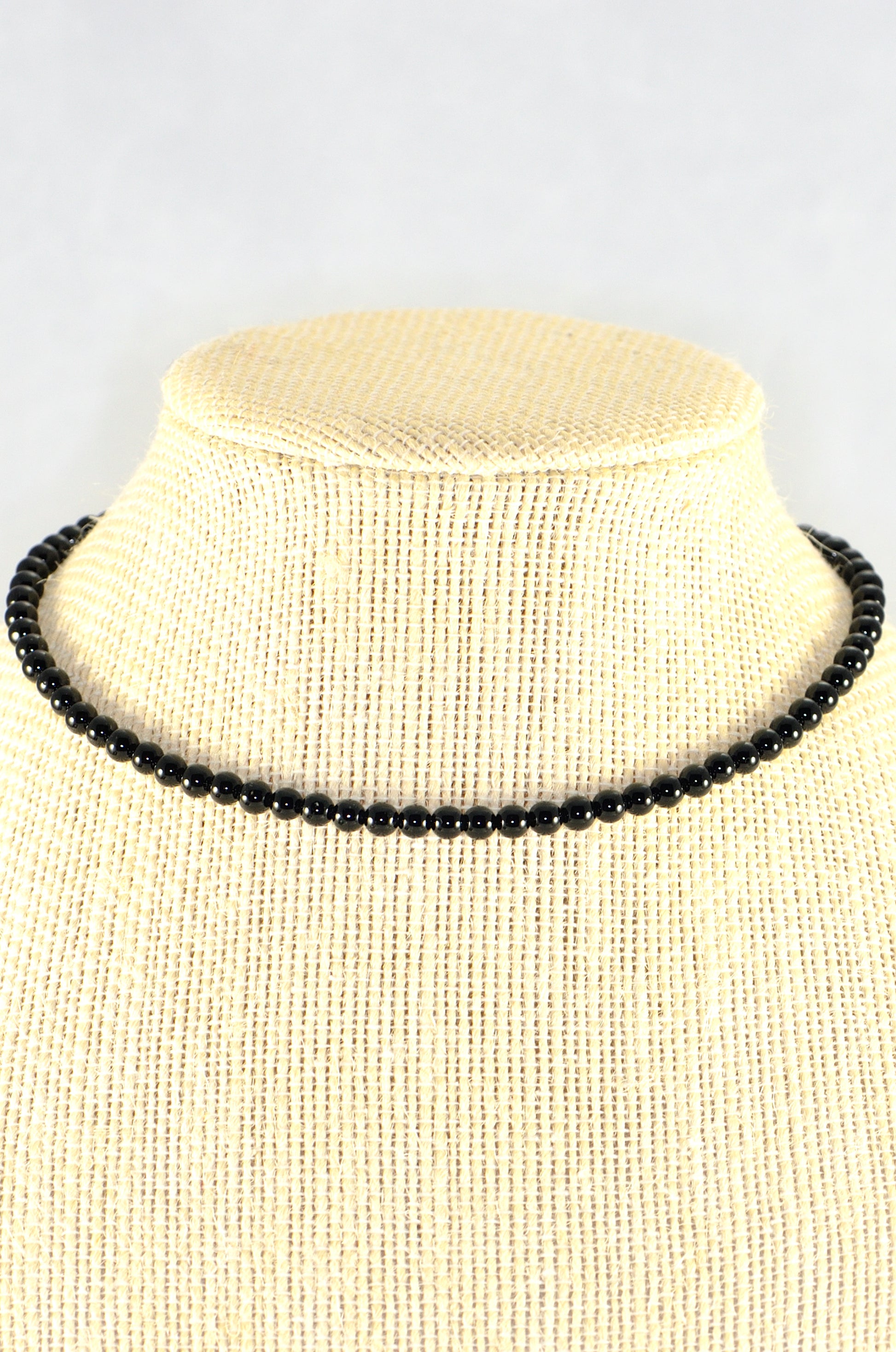 Close up of 4mm Black Obsidian Crystal Choker Necklace.