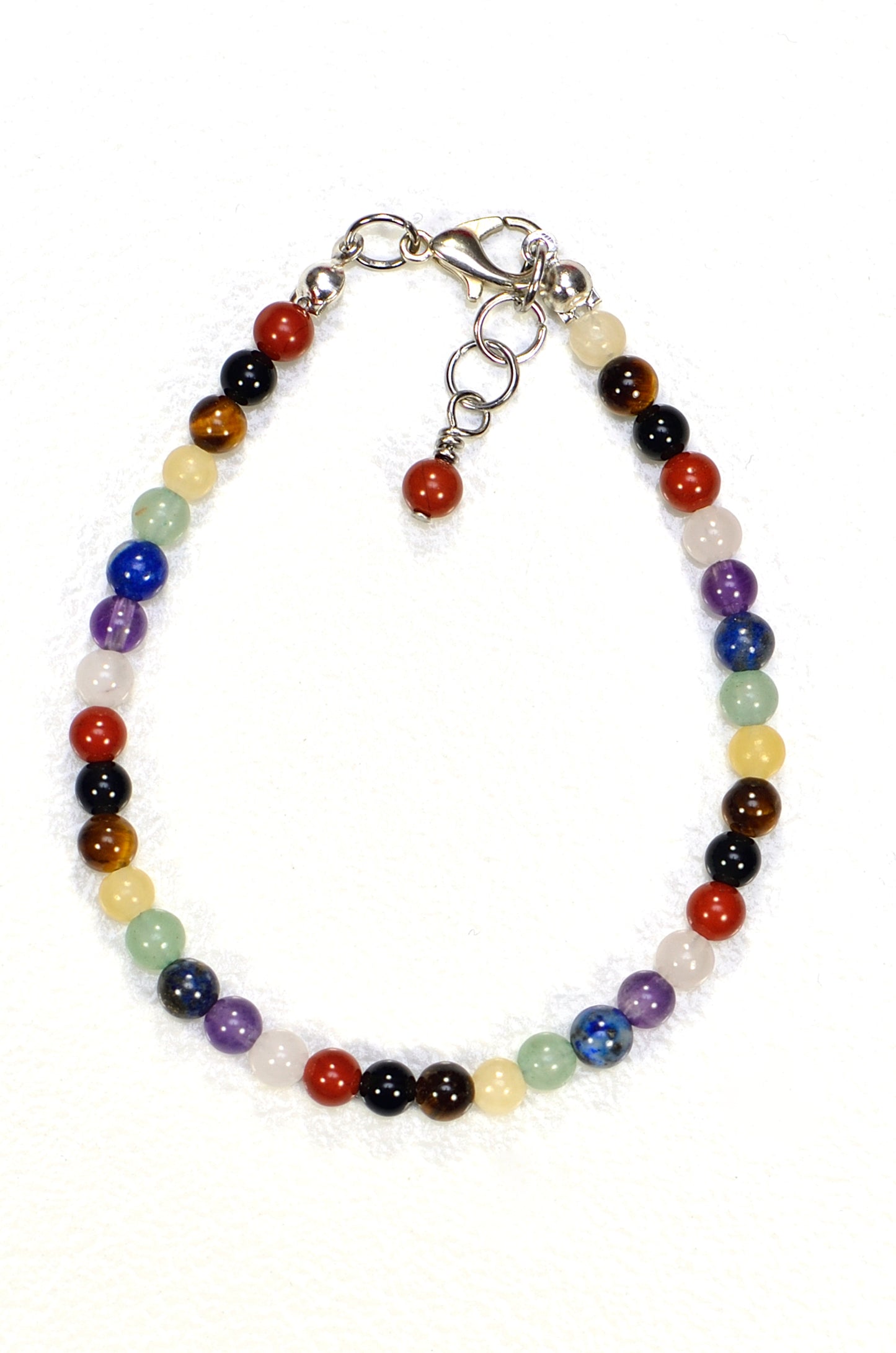 Top view of 4mm Chakra Gemstone Anklet.