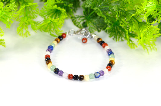 4mm Chakra Gemstone Bracelet with Clasp and a dangle.