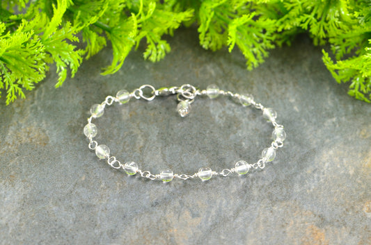 4mm Clear Quartz Link Bracelet with lobster claw clasp.