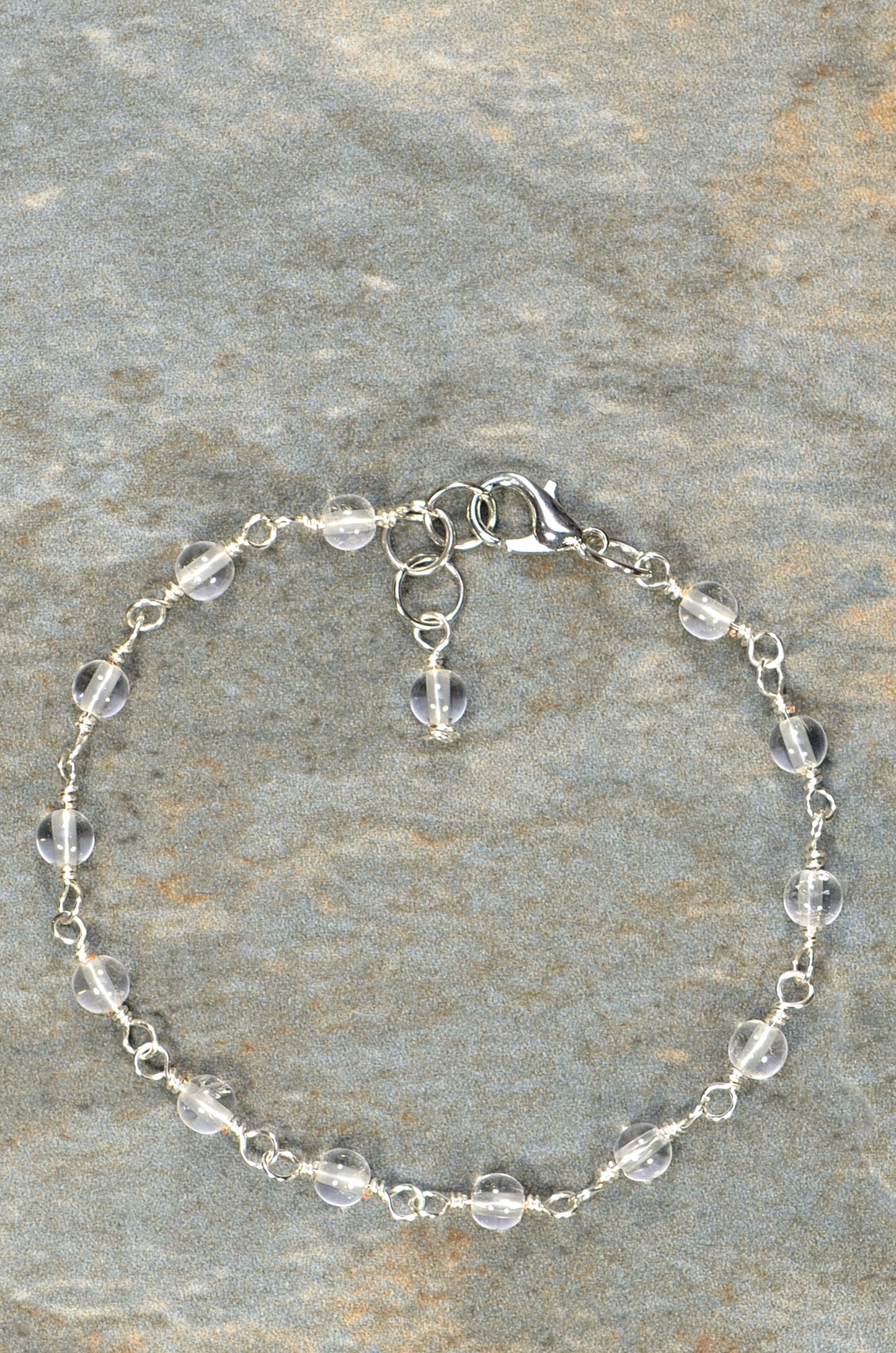 Top view of 4mm Clear Quartz Link Bracelet.