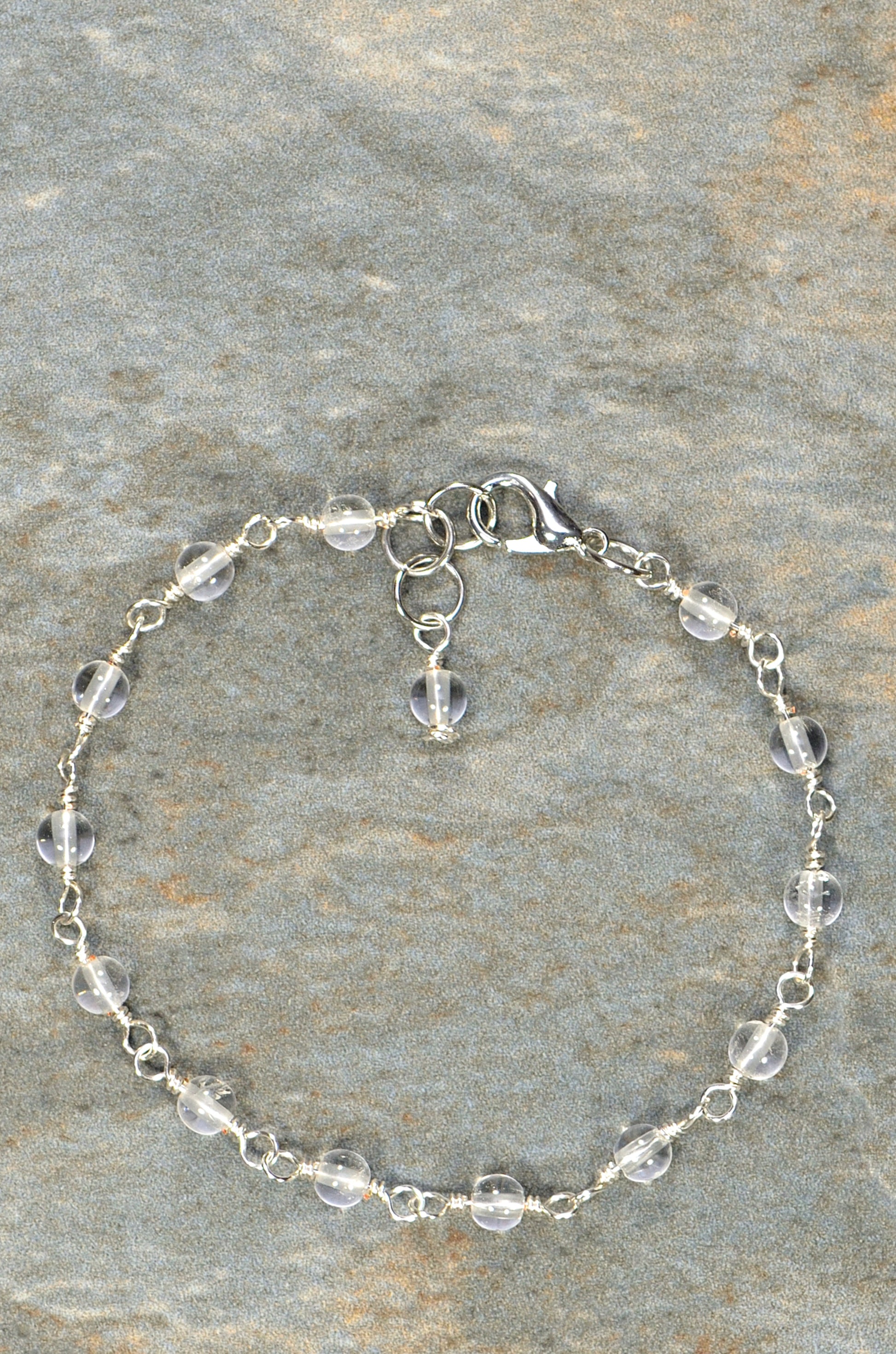 Top view of 4mm Clear Quartz Link Bracelet.