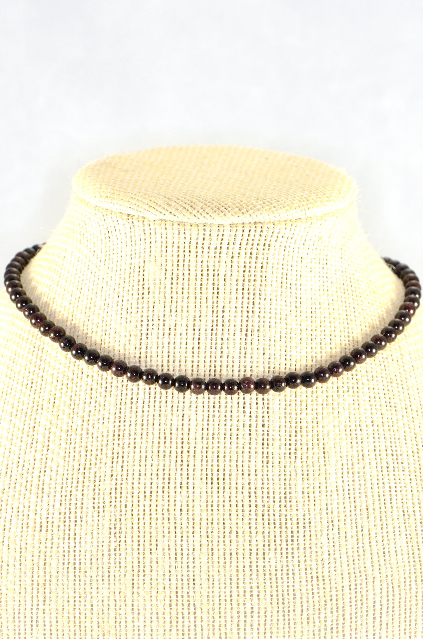 Close up of 4mm Garnet Crystal Choker Necklace.