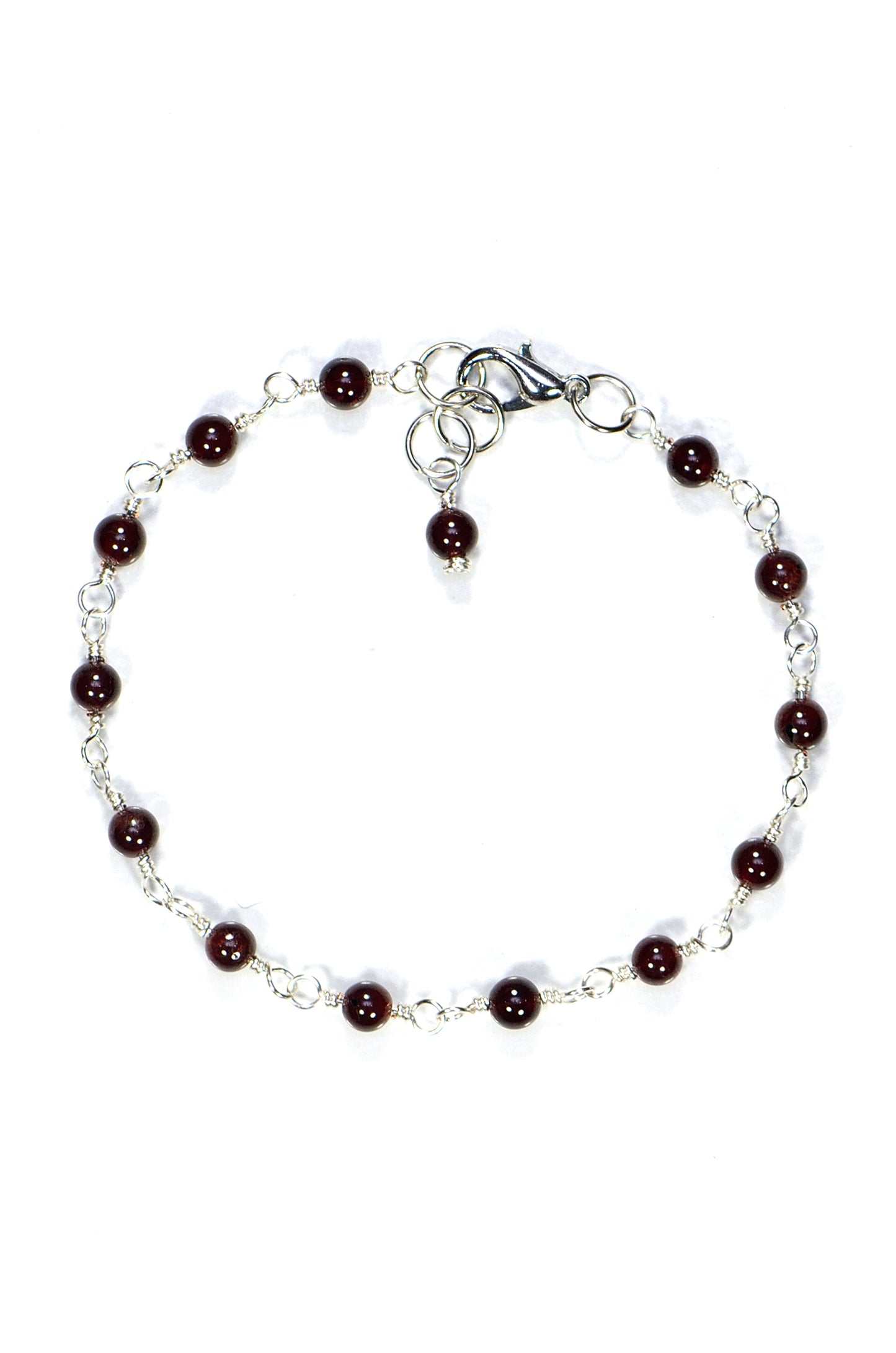 Top view of 4mm Garnet Link Anklet.