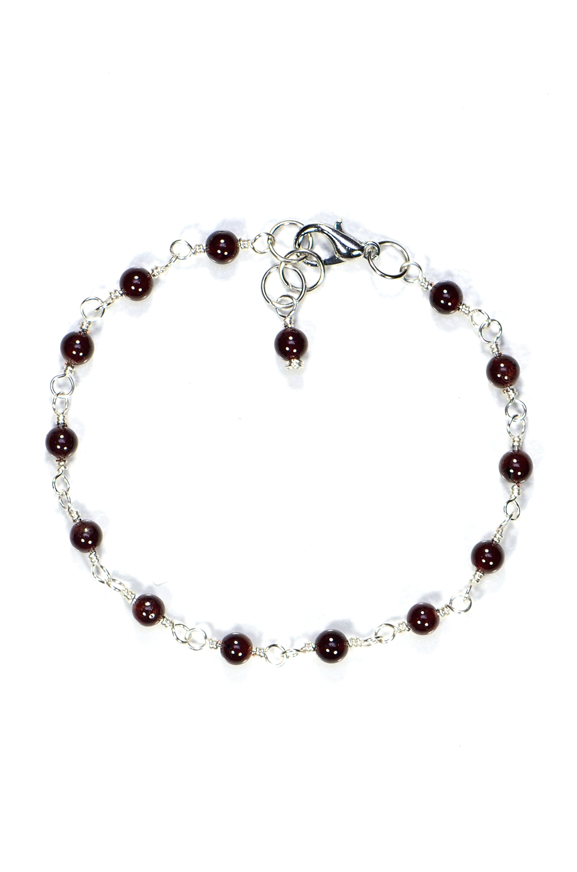 Top view of 4mm Garnet Link Anklet.