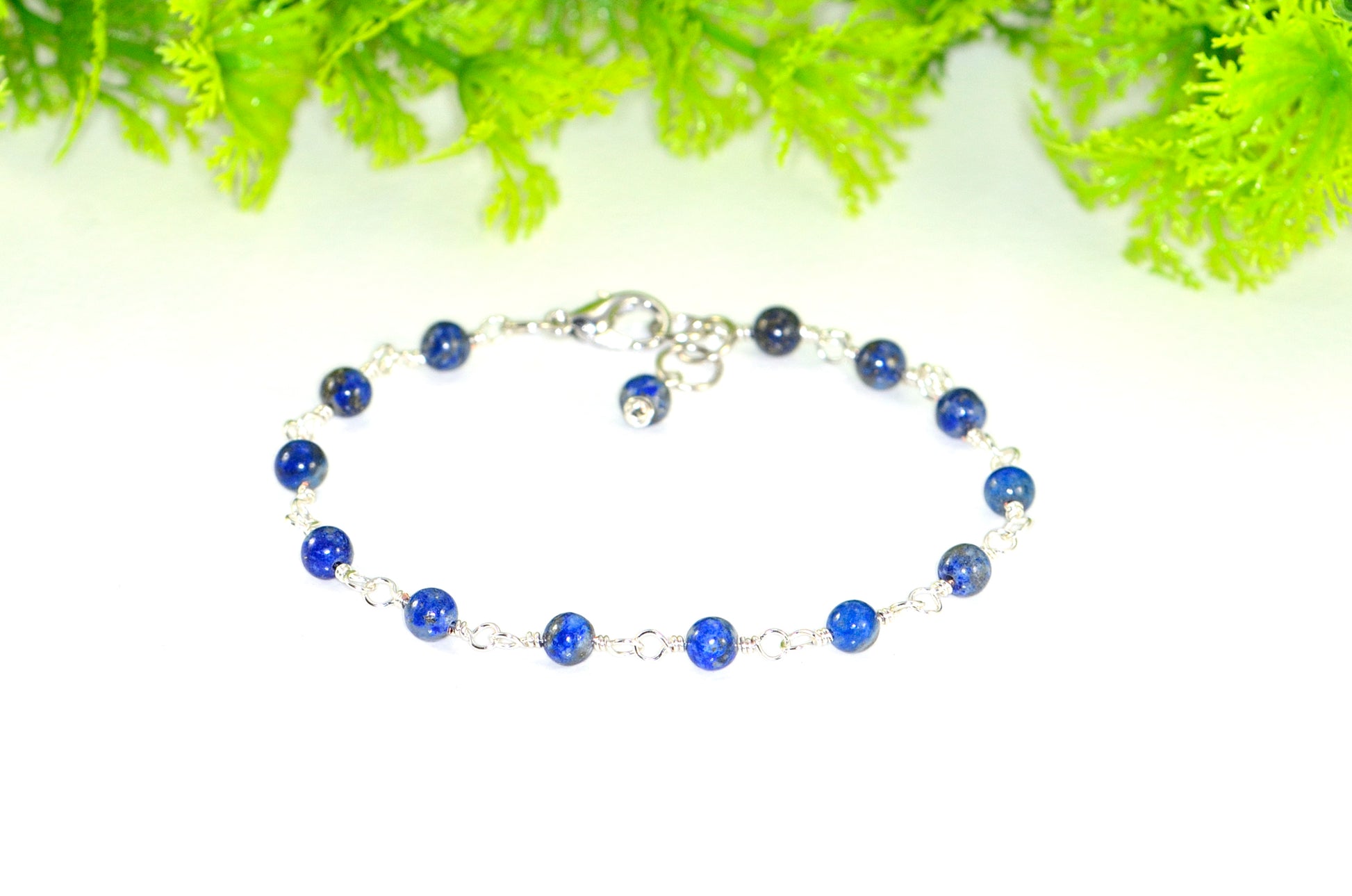 4mm Lapis Lazuli Link Chain Anklet with clasp.
