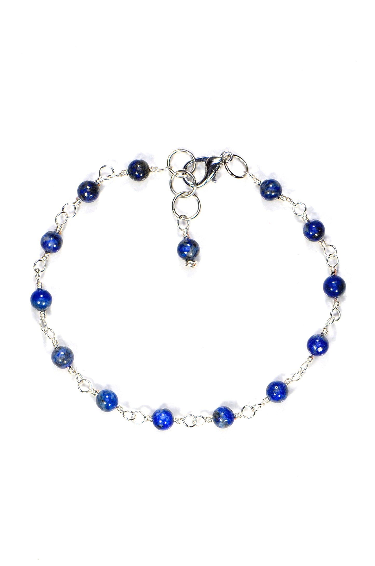 Top view of 4mm Lapis Lazuli Link Chain Anklet.