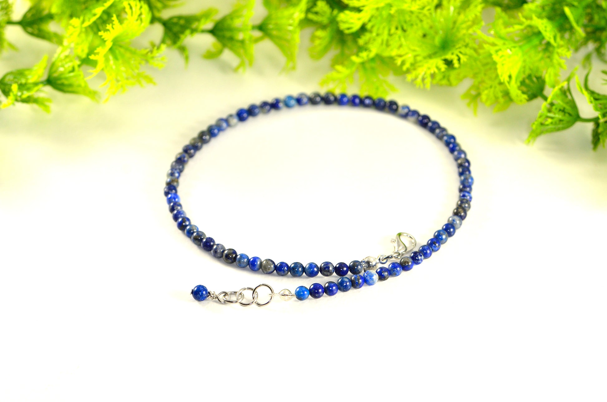 4mm Natural Lapis Lazuli Choker Necklace with clasp and a cute little dangle.