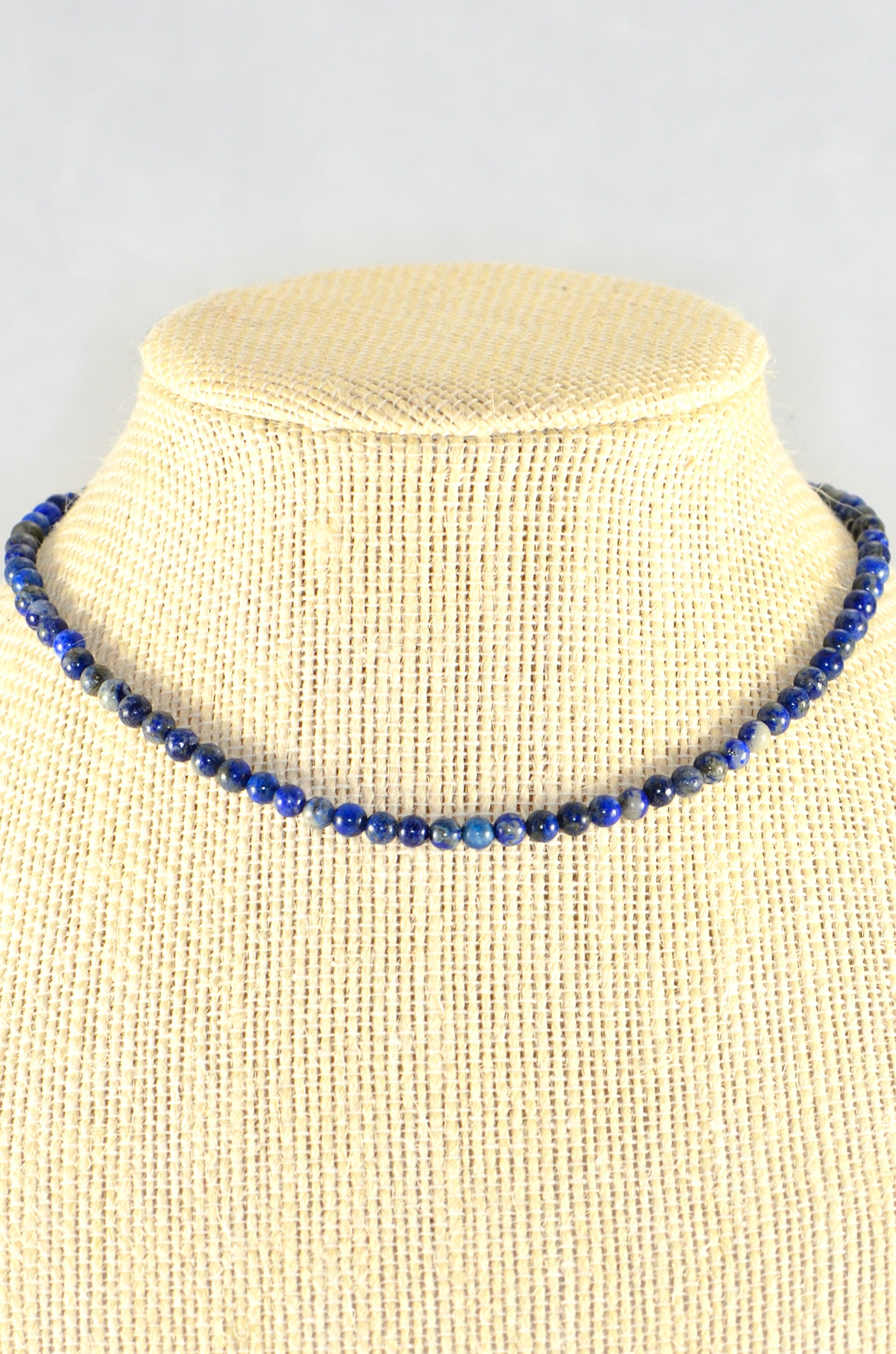 Close up of 4mm Natural Lapis Lazuli Choker Necklace.