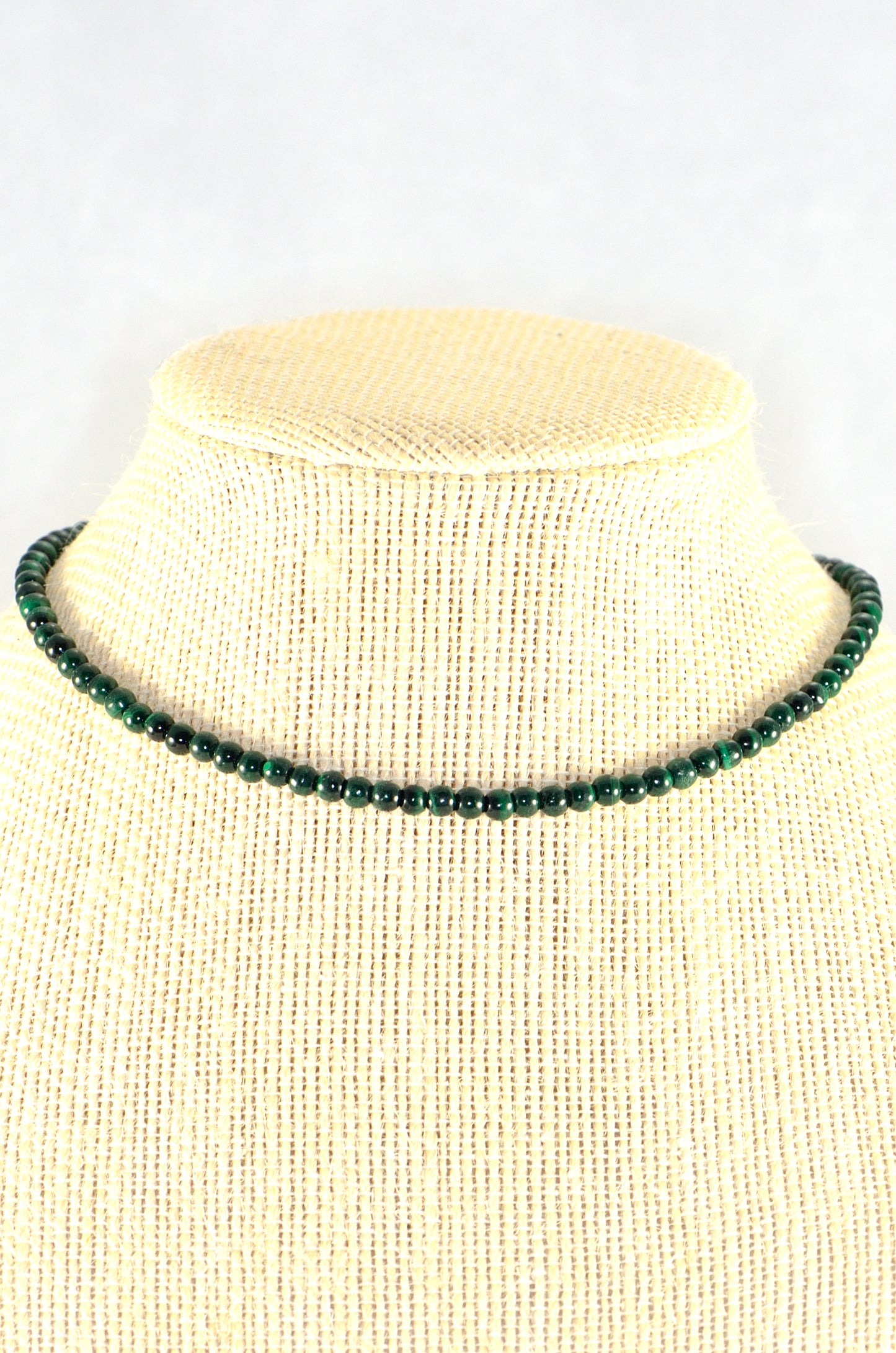 Close up of 4mm Natural Malachite Choker Necklace.