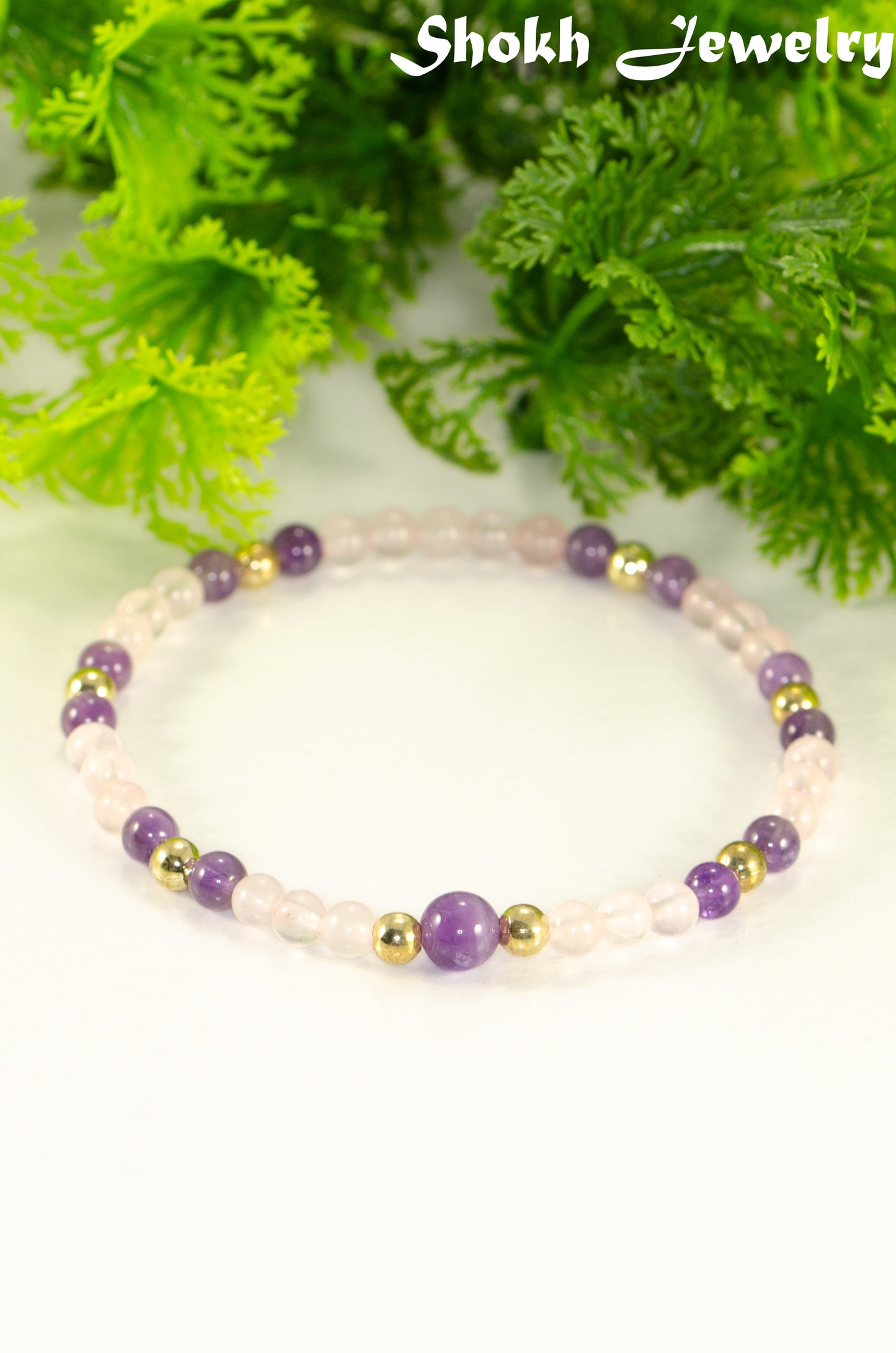 4mm Rose Quartz and Amethyst Bracelet for women.
