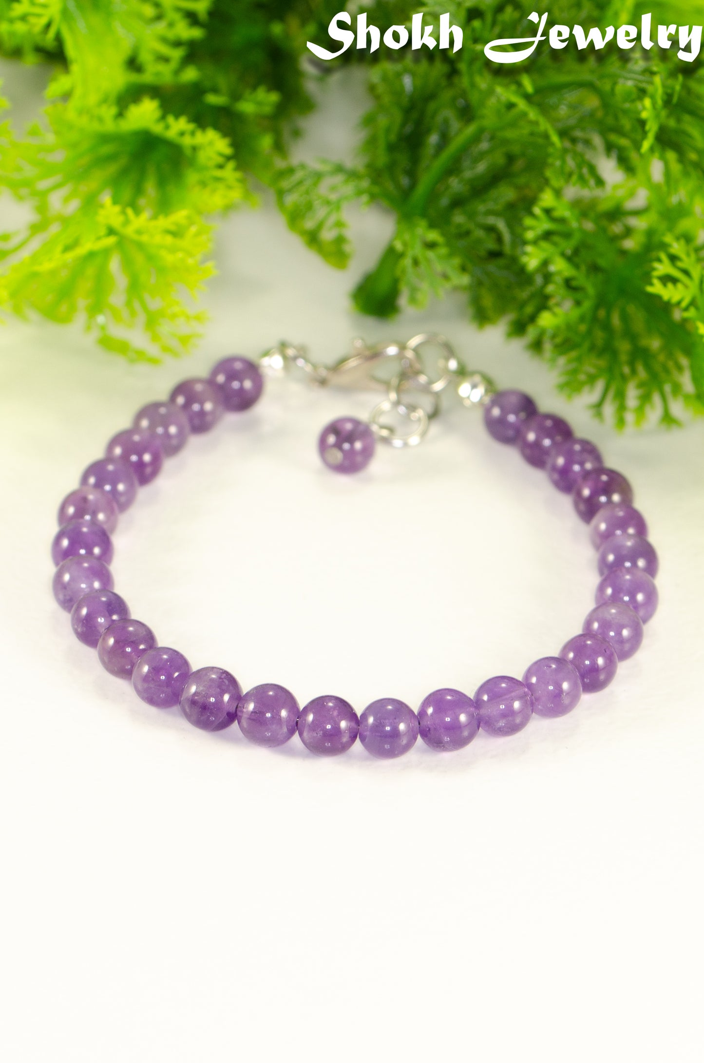6mm Amethyst Anklet with clasp and a dangle.