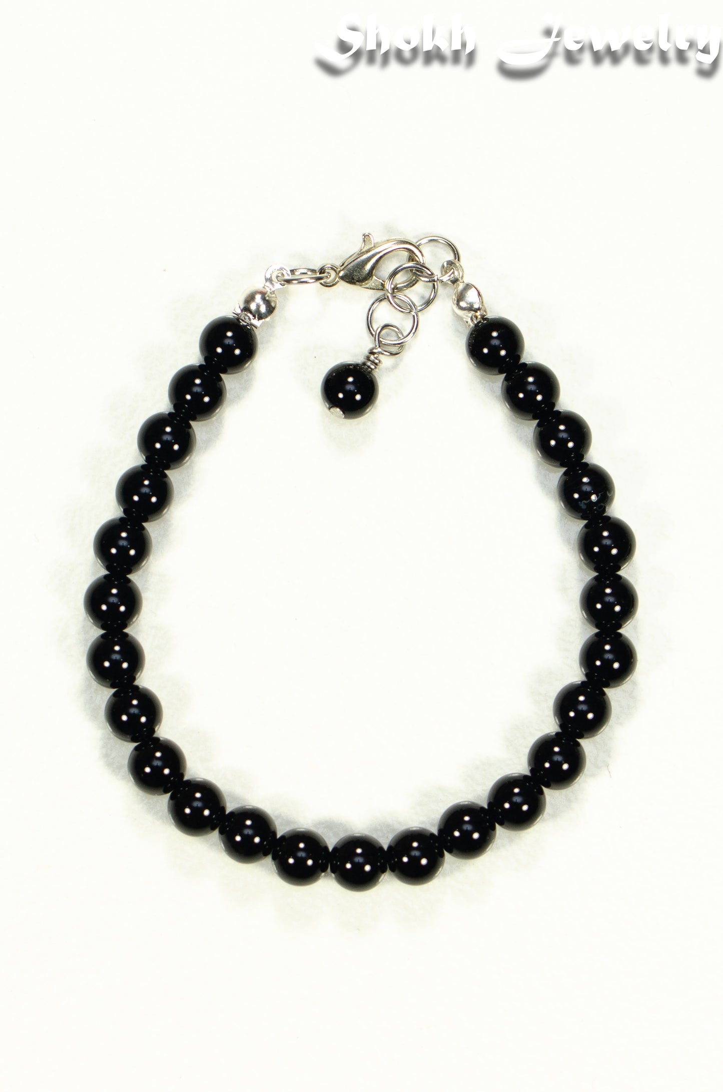 Top view of 6mm Black Obsidian Beaded Anklet.