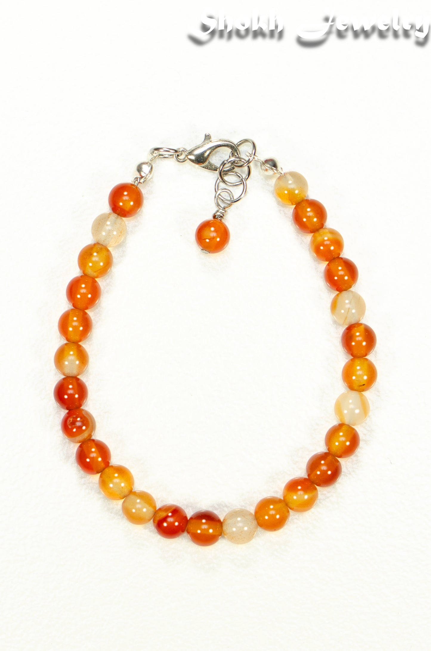 Top view of 6mm Carnelian Anklet.