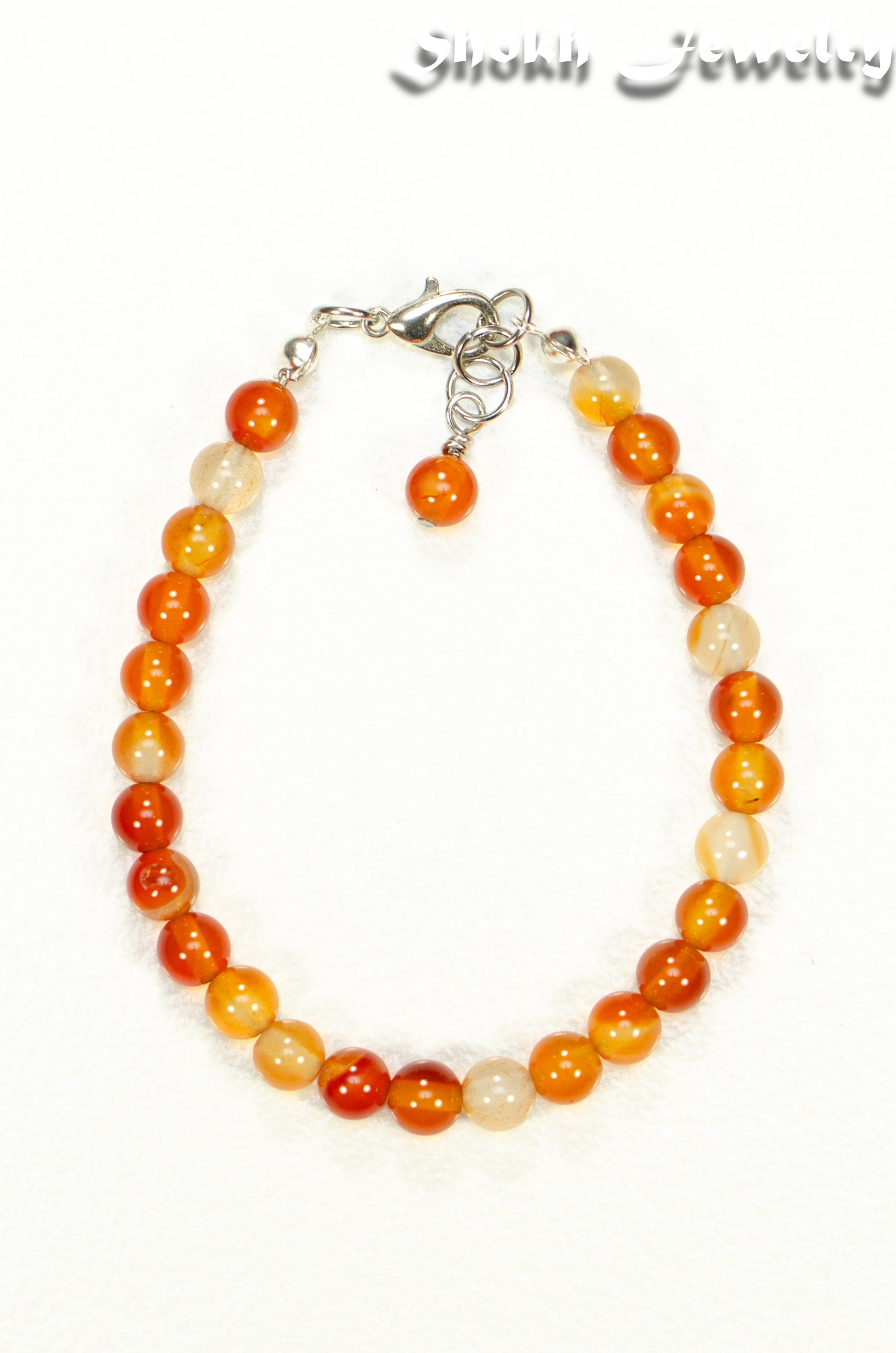 Top view of 6mm Carnelian Anklet.