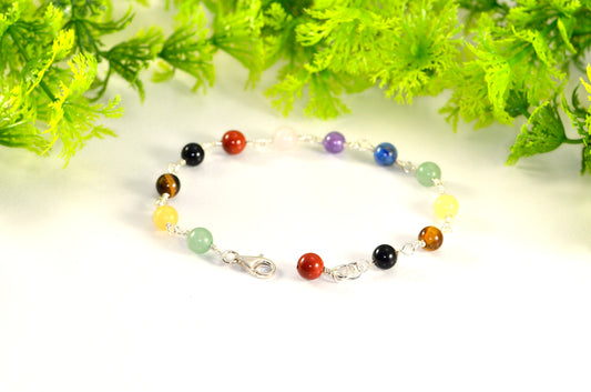 6mm Chakra Link Bracelet with Sterling Silver Clasp.
