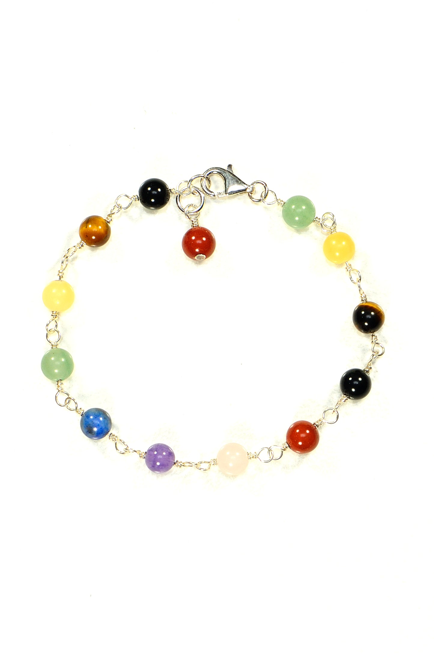 Top view of 6mm Chakra Bracelet with Sterling Silver Clasp.