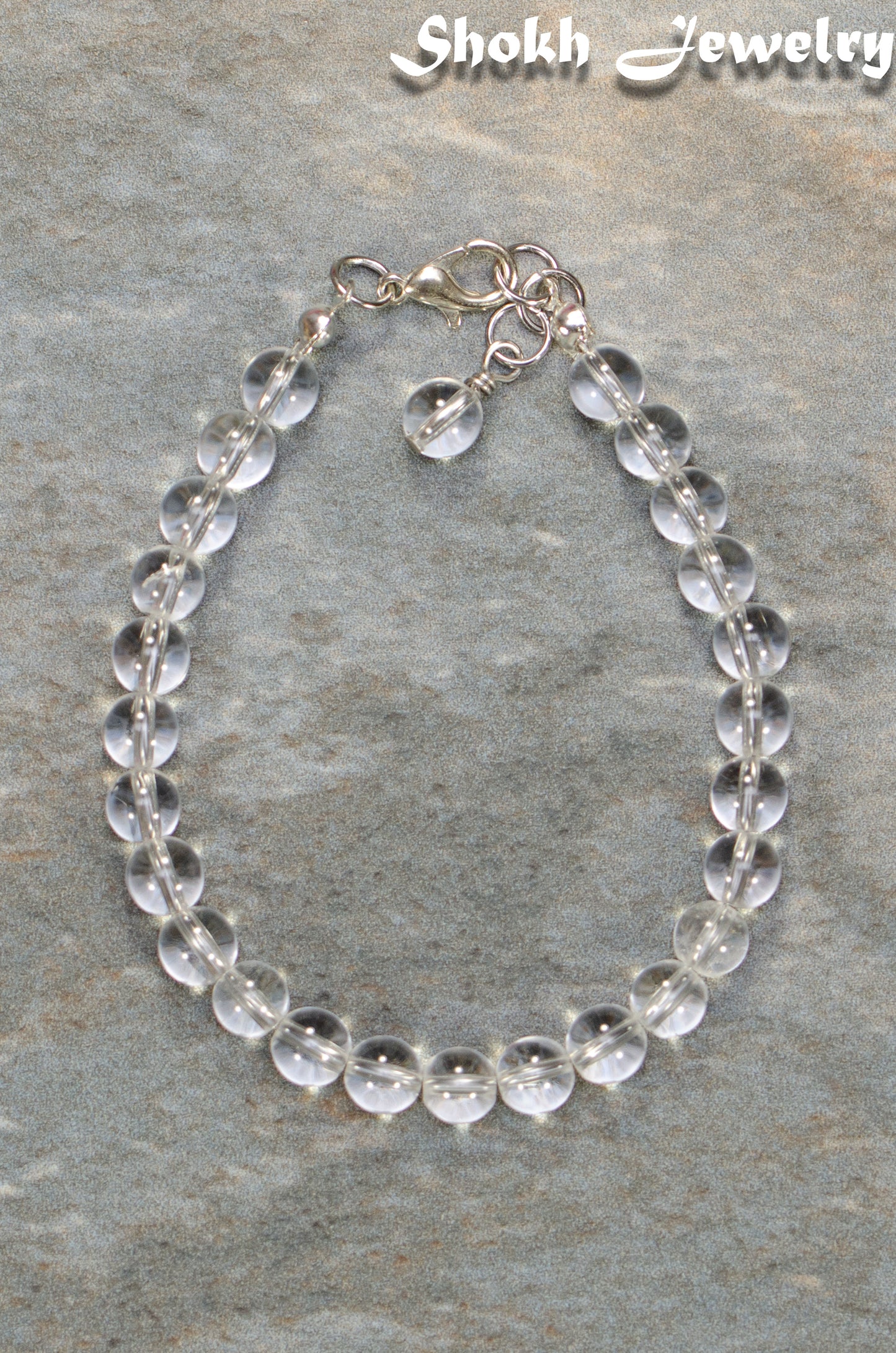 Top view of 6mm Clear Quartz Beaded Anklet.
