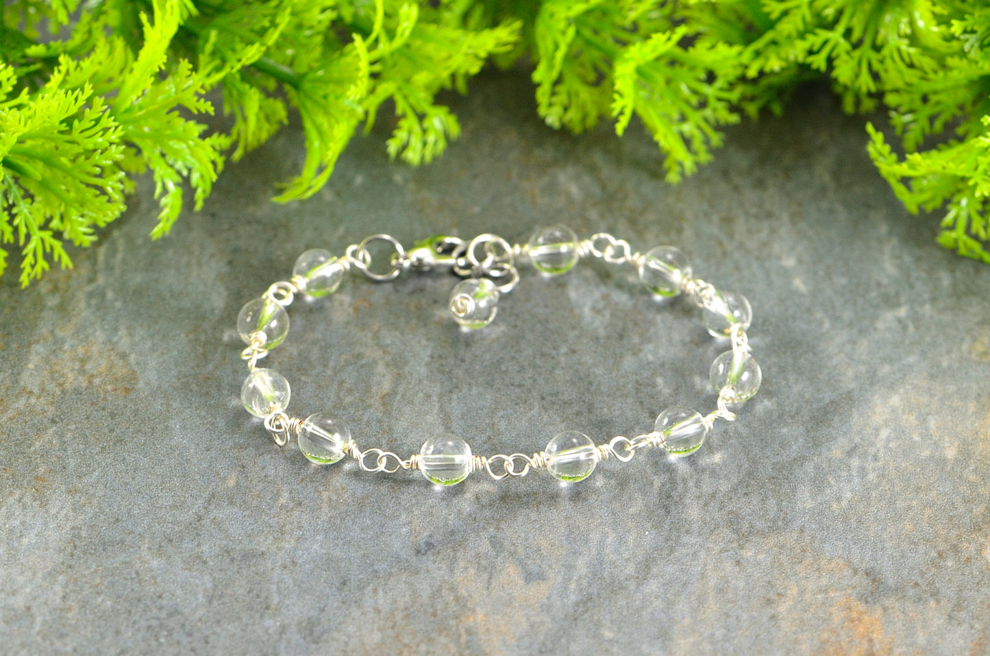  6mm Clear Quartz Link Bracelet with clasp.
