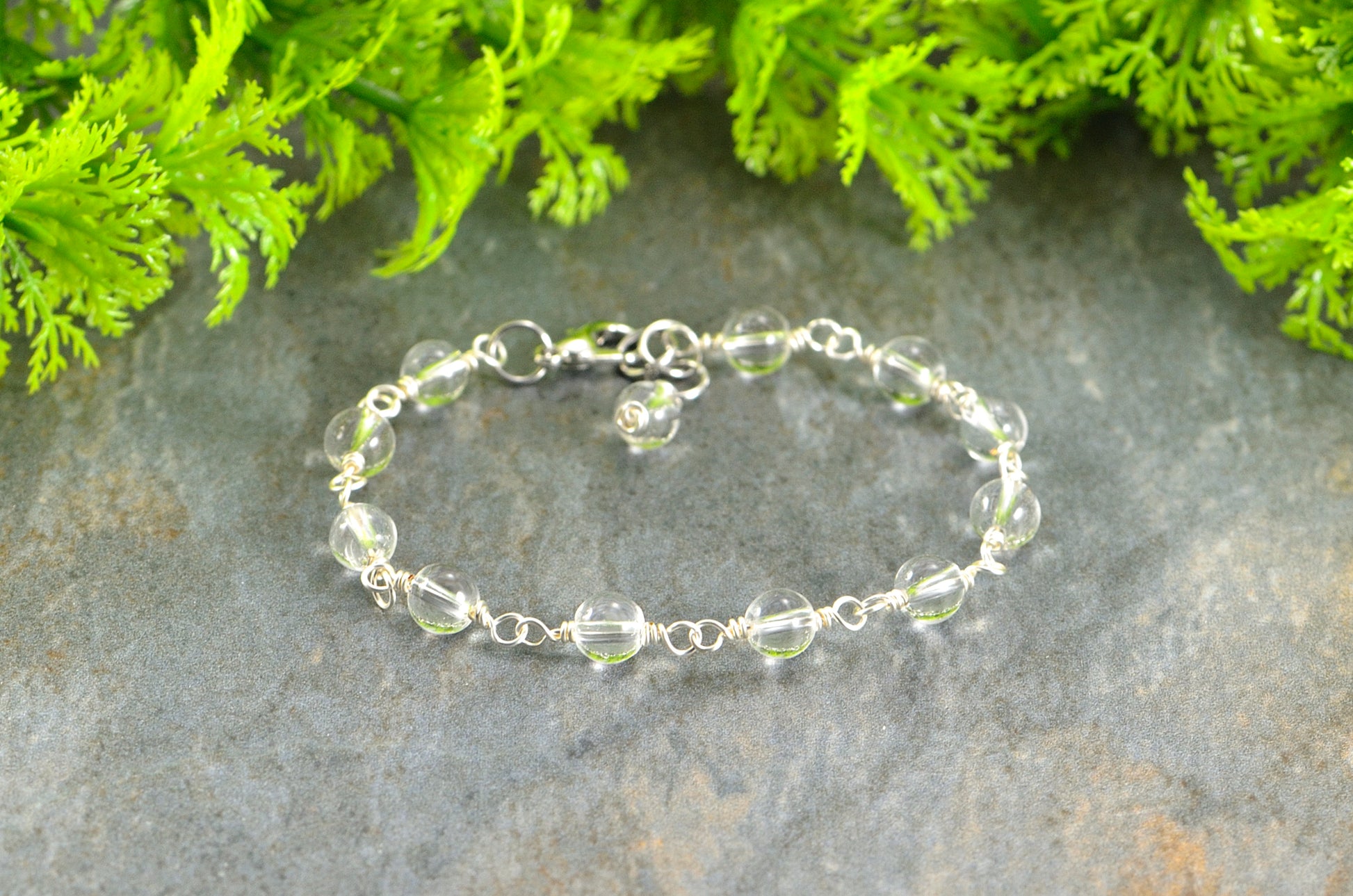 6mm Clear Quartz Link Bracelet with clasp.