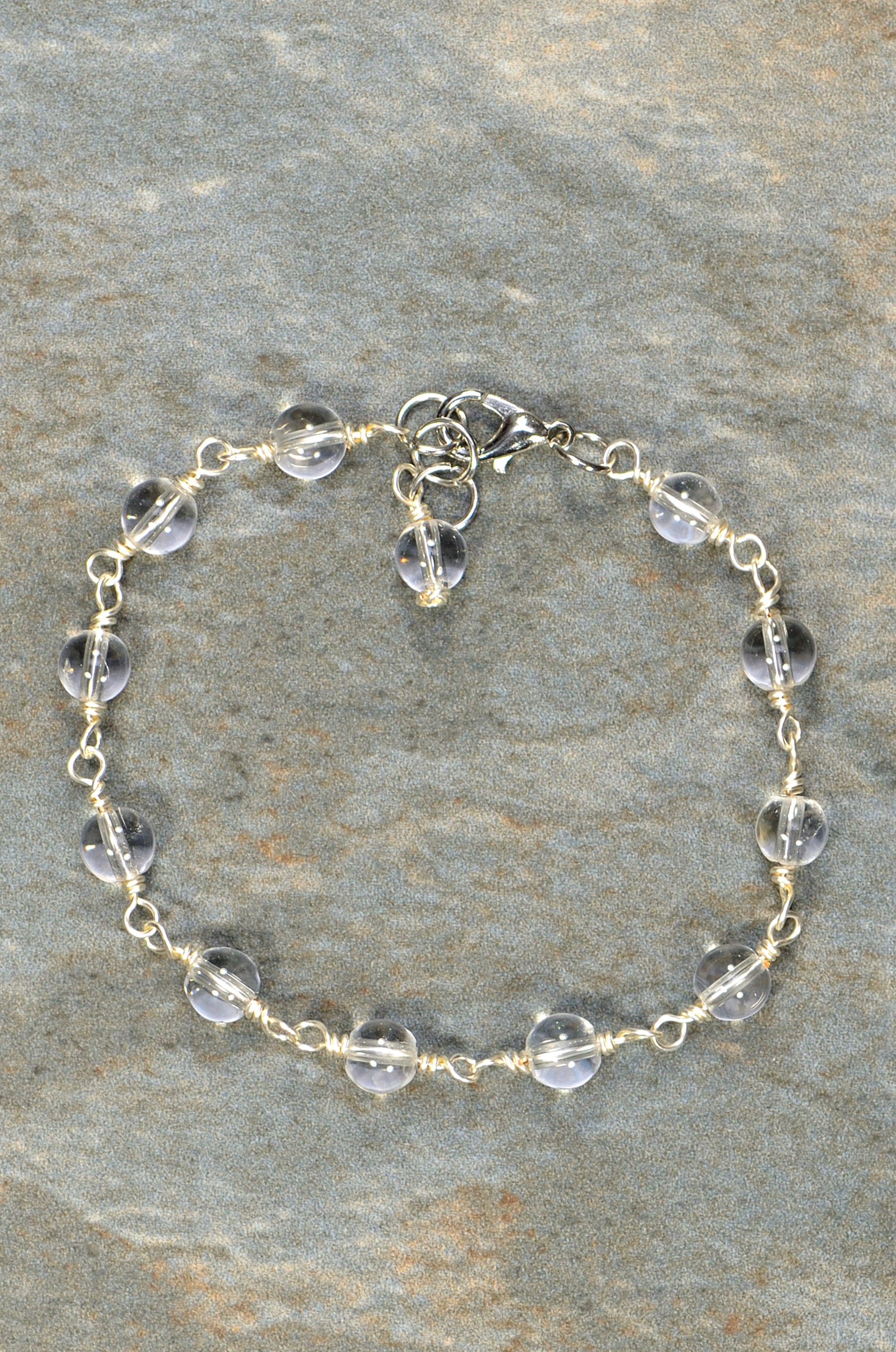  Top view of 6mm Clear Quartz Link Bracelet