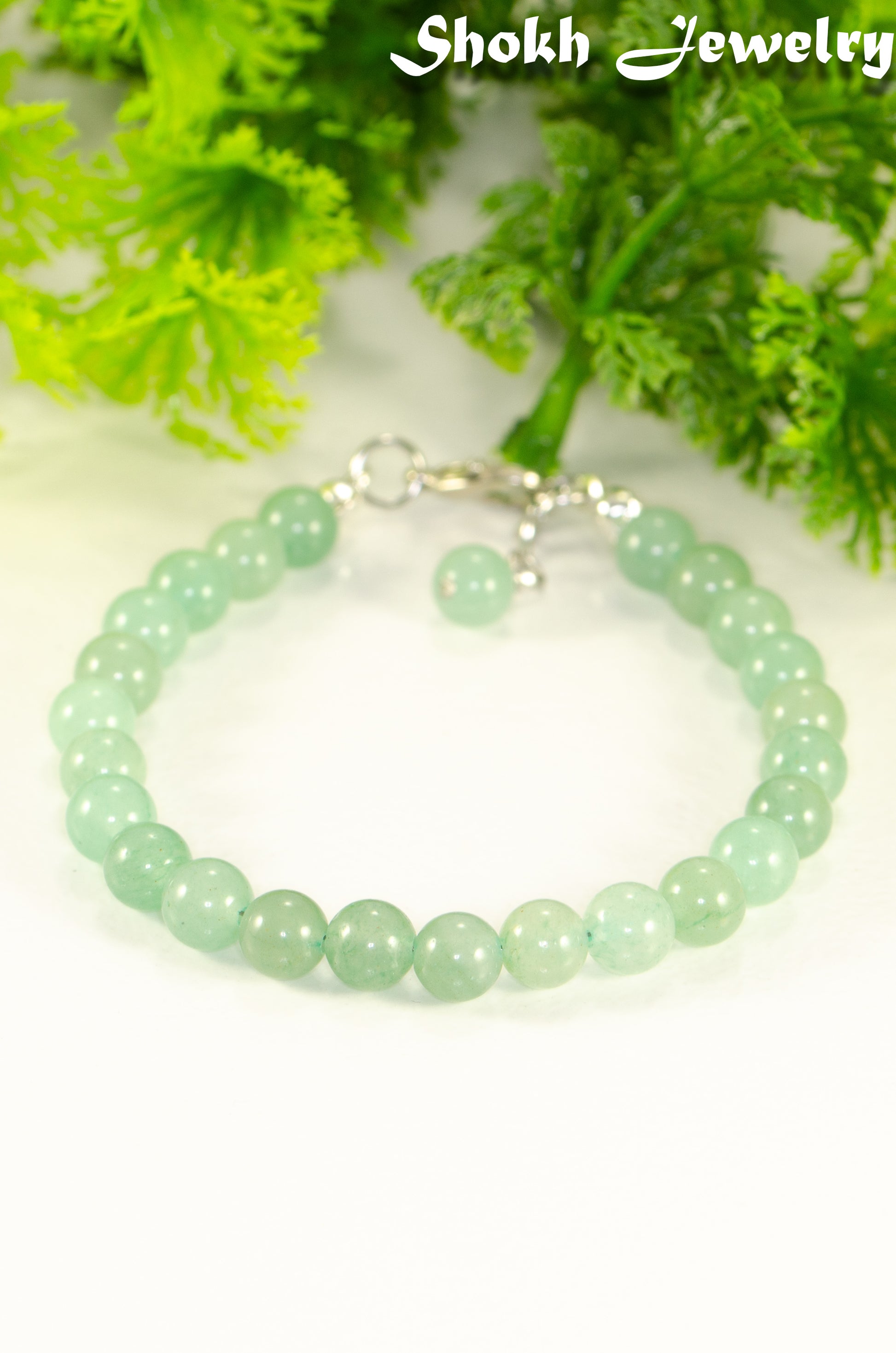 6mm Green Aventurine Anklet with clasp and a dangle.