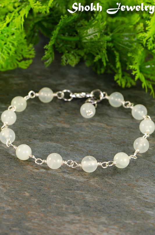 6mm Green Jade Link Anklet with clasp and a dangle.