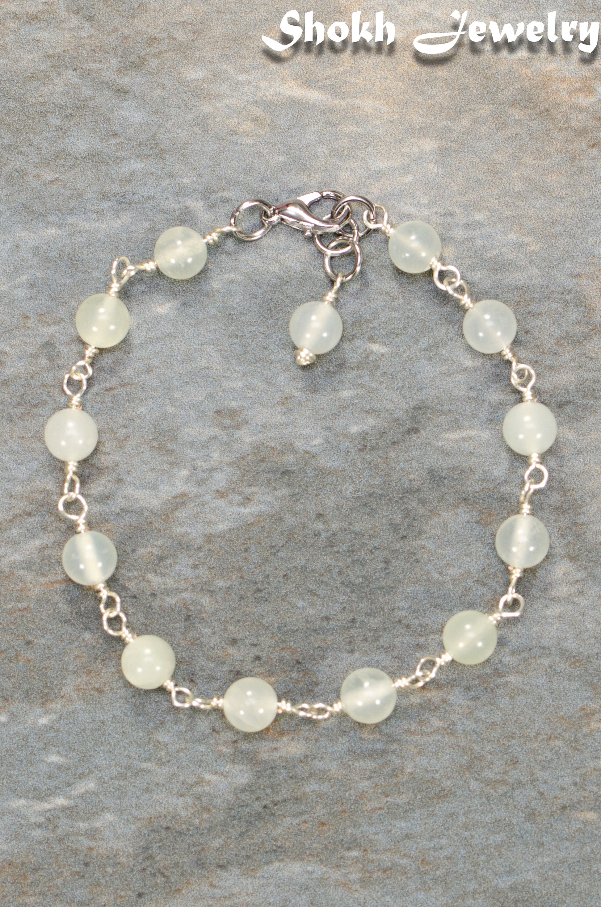 Top view of 6mm Green Jade Link Anklet.
