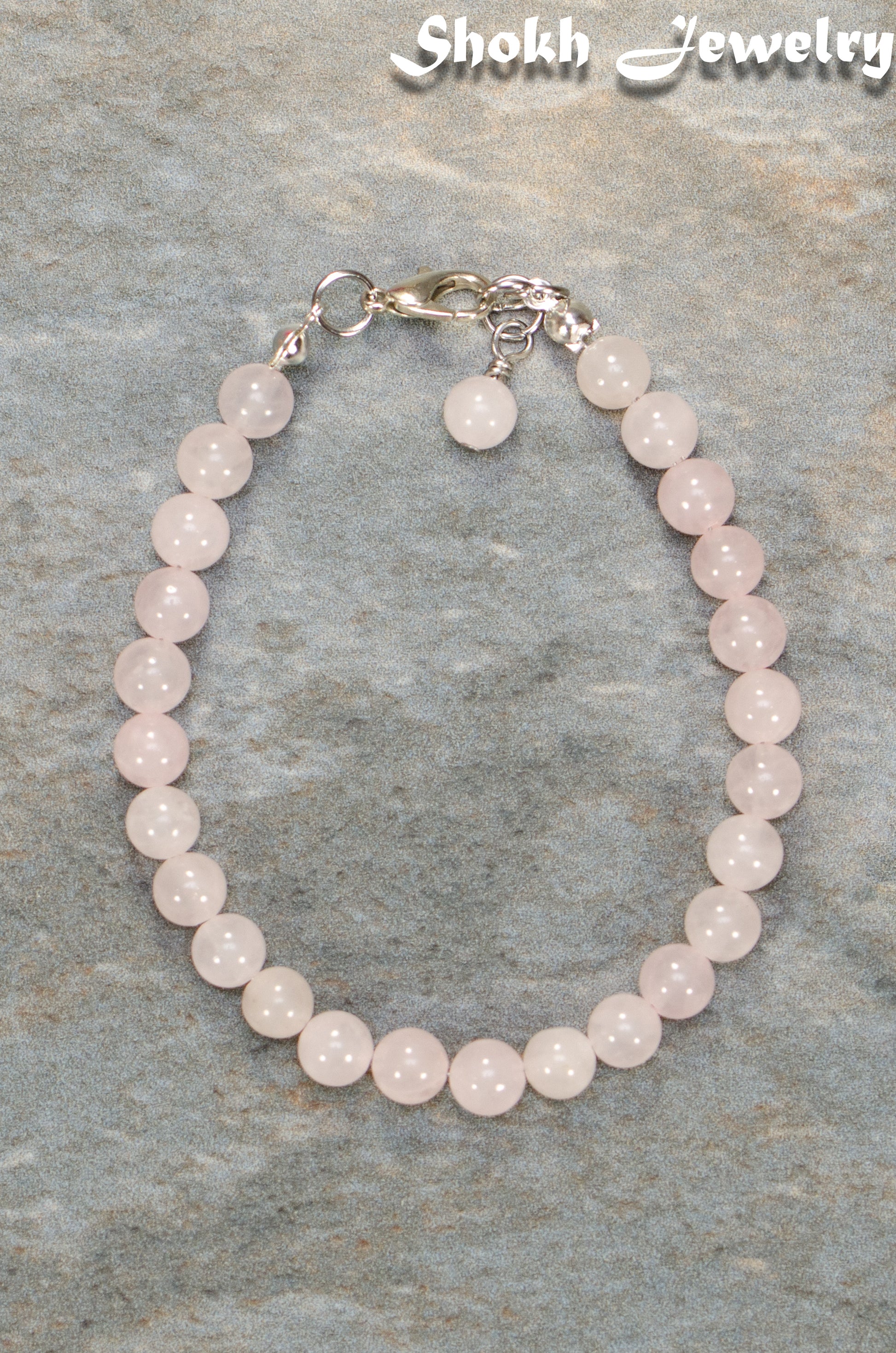 Top view of 6mm Rose Quartz Beaded Anklet.