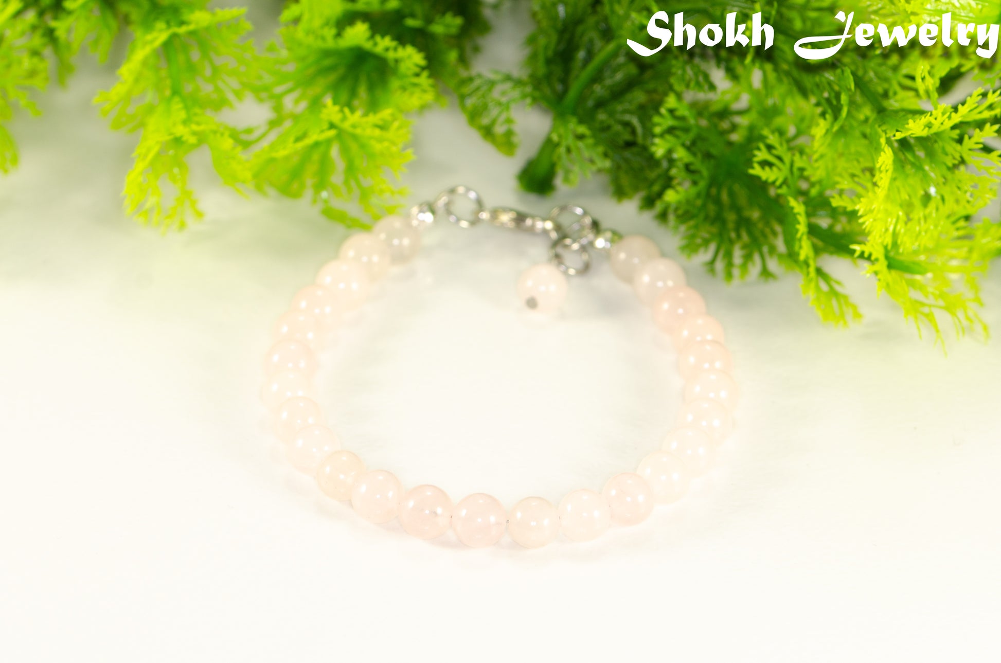 6mm Rose Quartz Beaded Anklet on white background.