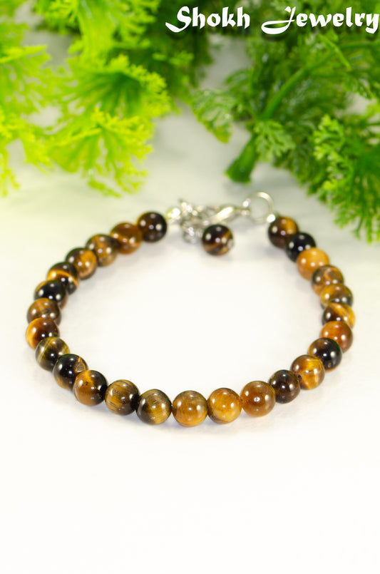 6mm Tiger's Eye Beaded Anklet with clasp and a dangle.