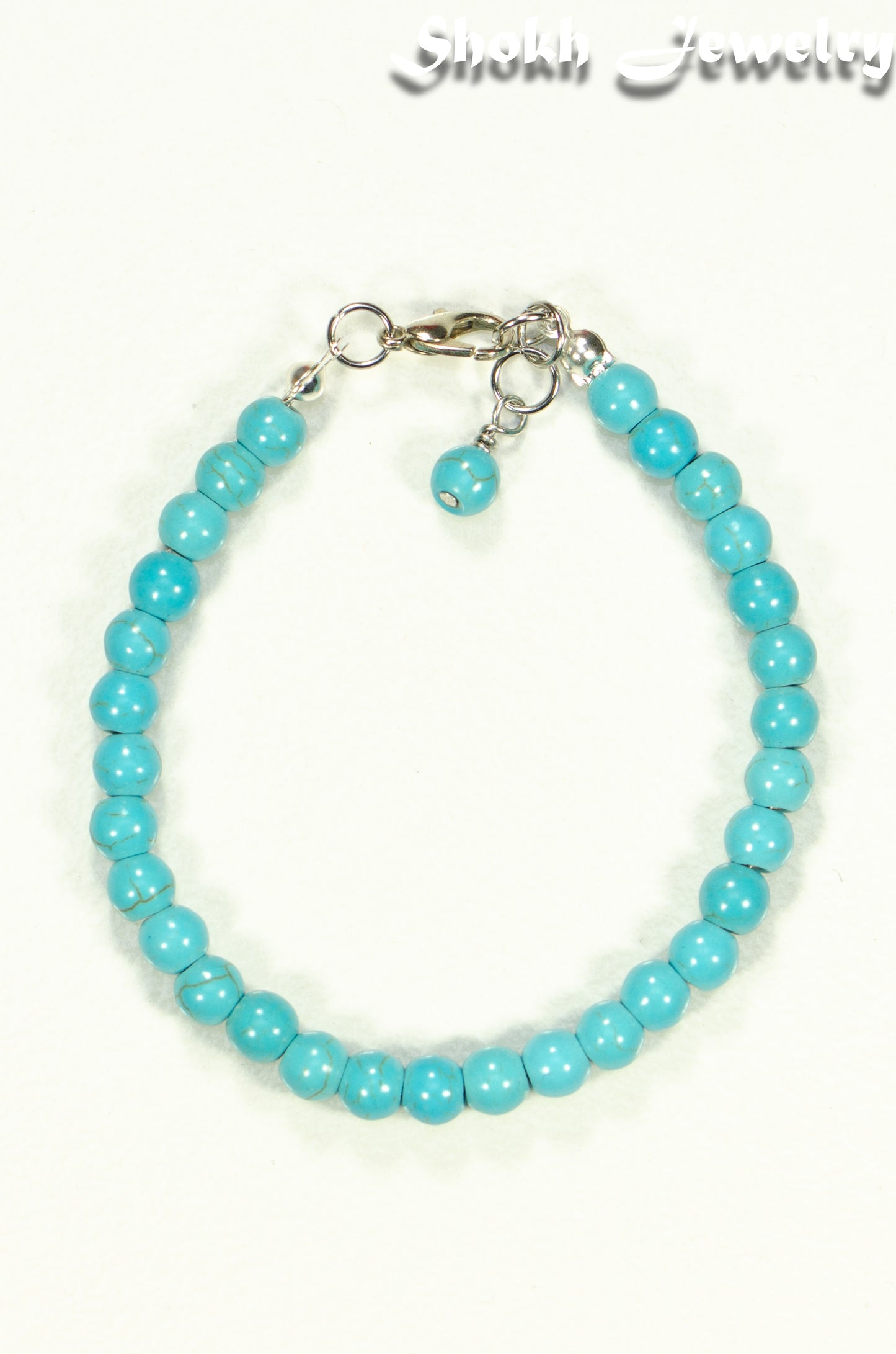 Top view of 6mm Turquoise Howlite Beaded Anklet.