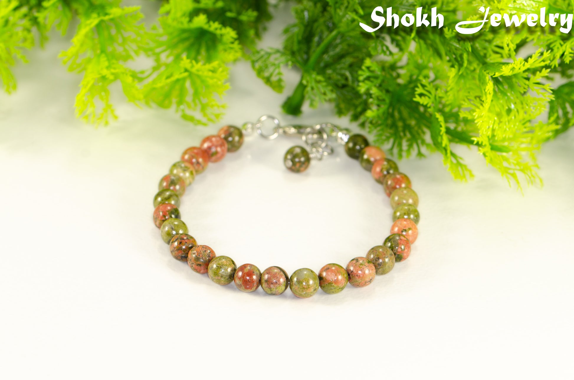 6mm Unakite Jasper Beaded Bracelet for women.