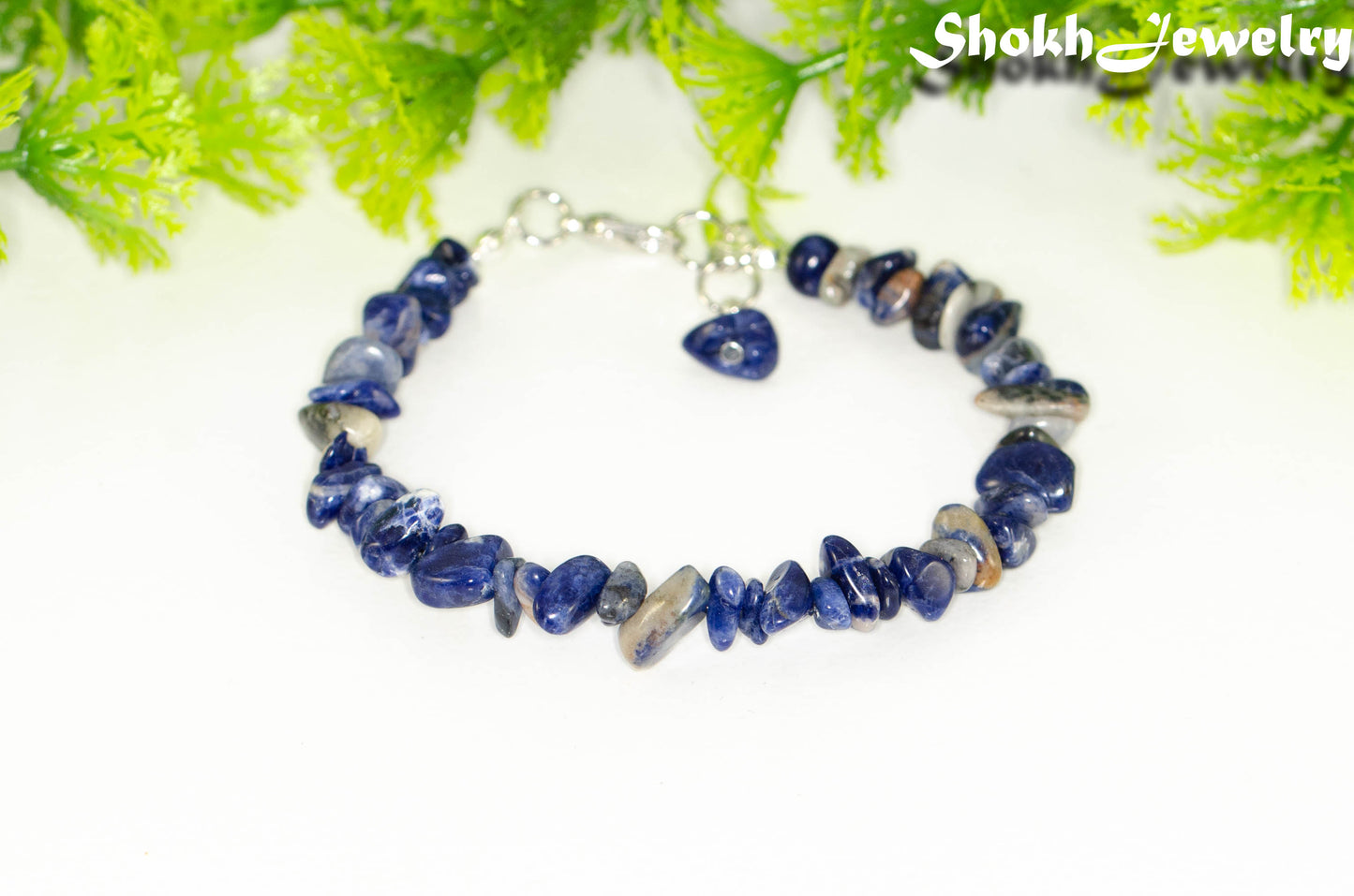 Natural Sodalite Chip Bracelet with clasp and a dangle.