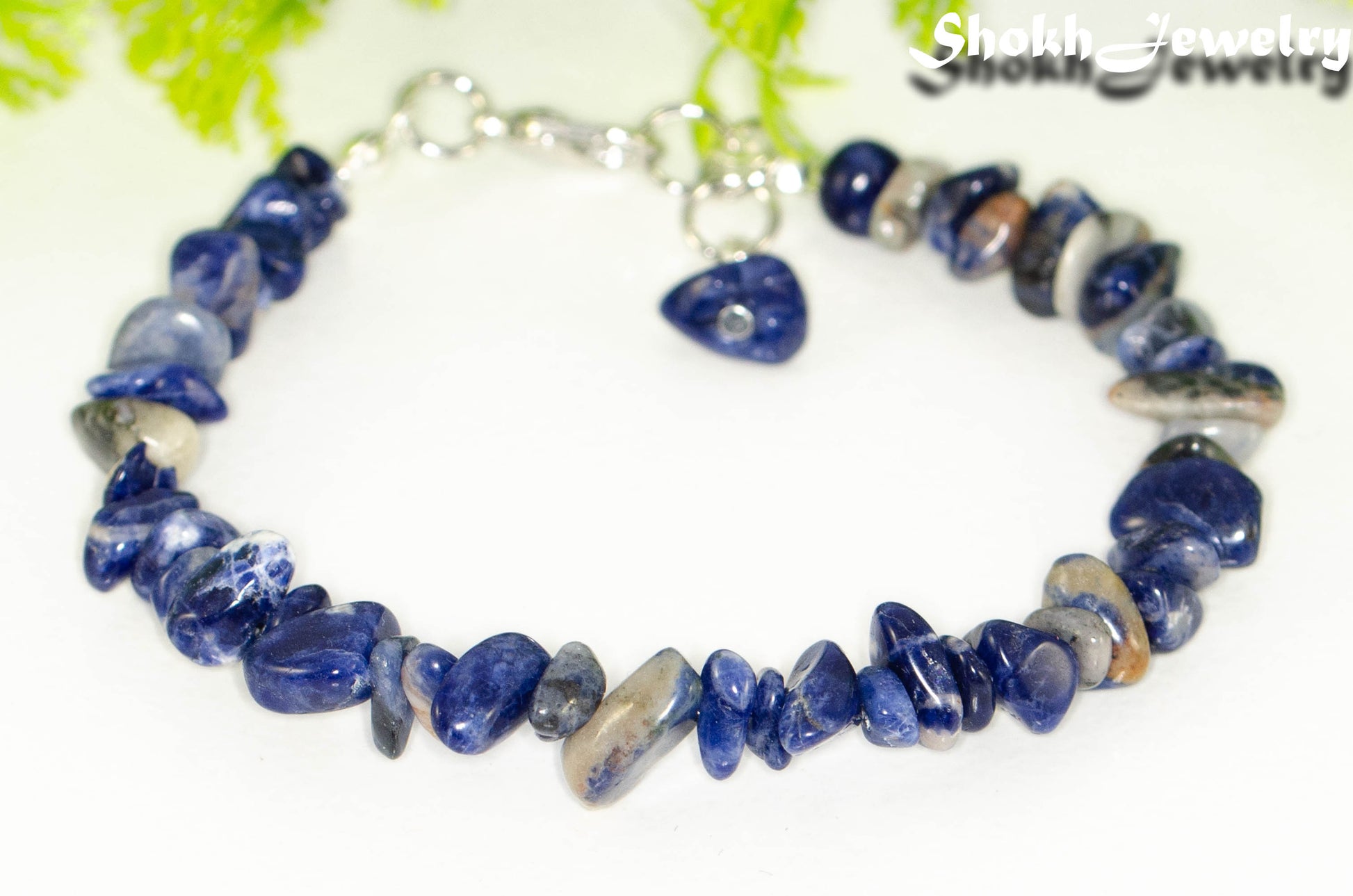 Close up of Natural Sodalite Chip Bracelet.