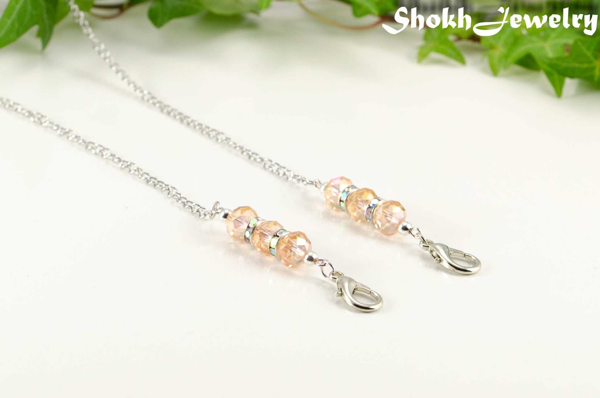 Pink Glass and Sparkly Rhinestone Eyeglass Chain