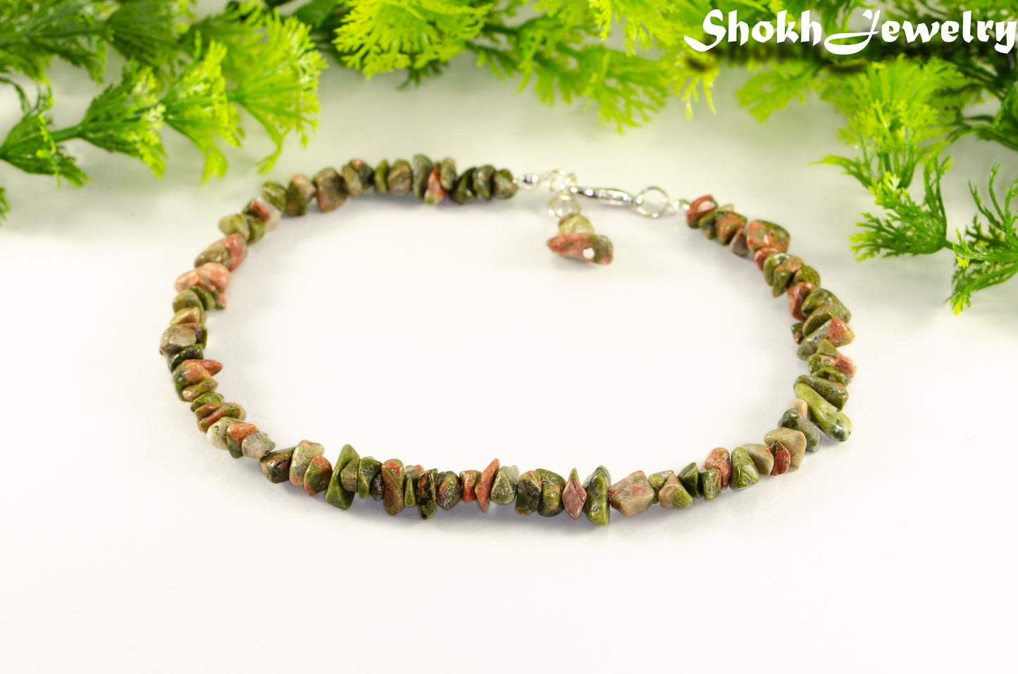 Natural Unakite Crystal Chip Choker Necklace.