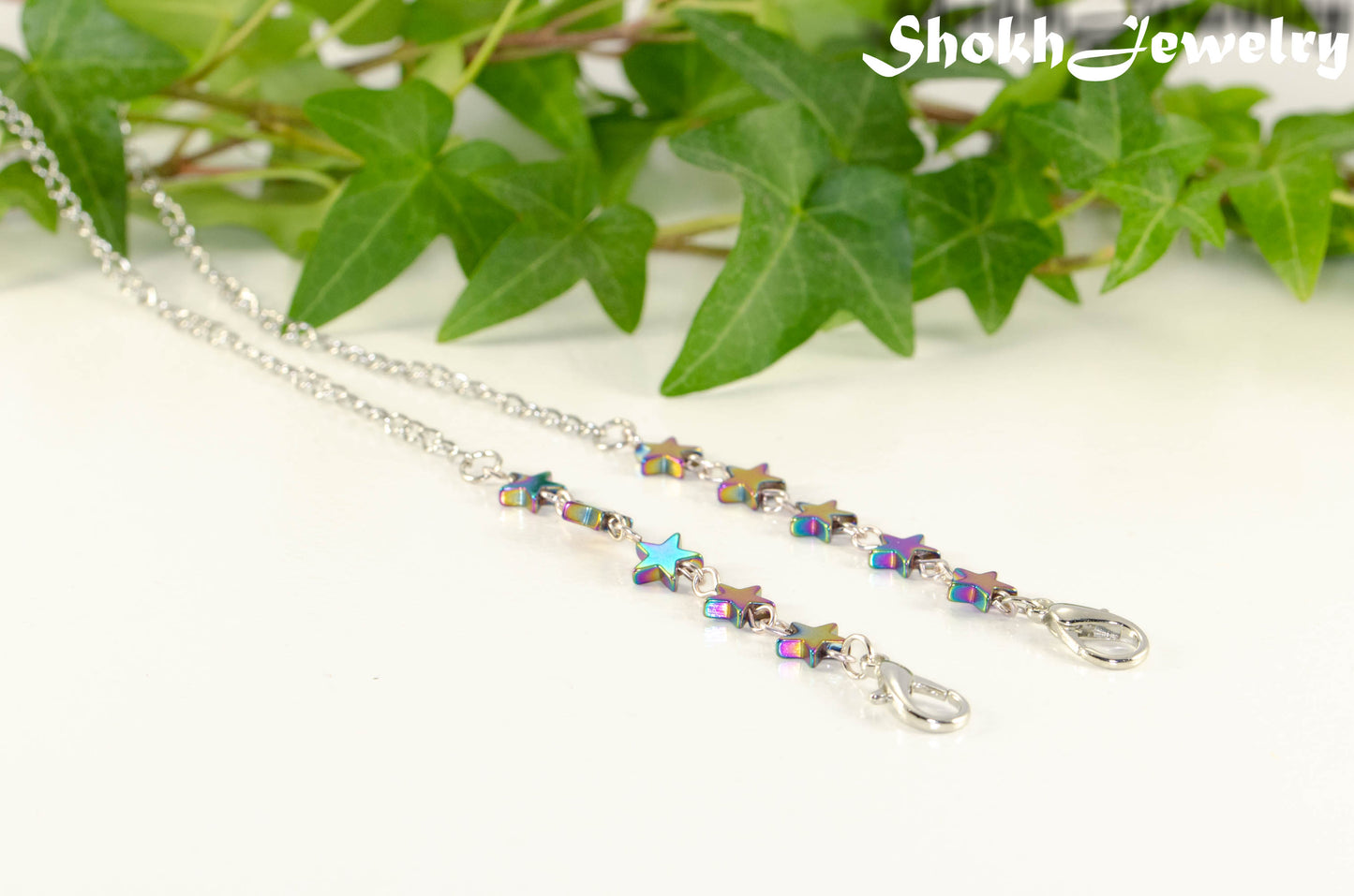 Rainbow Hematite Star Eyeglass Chain.